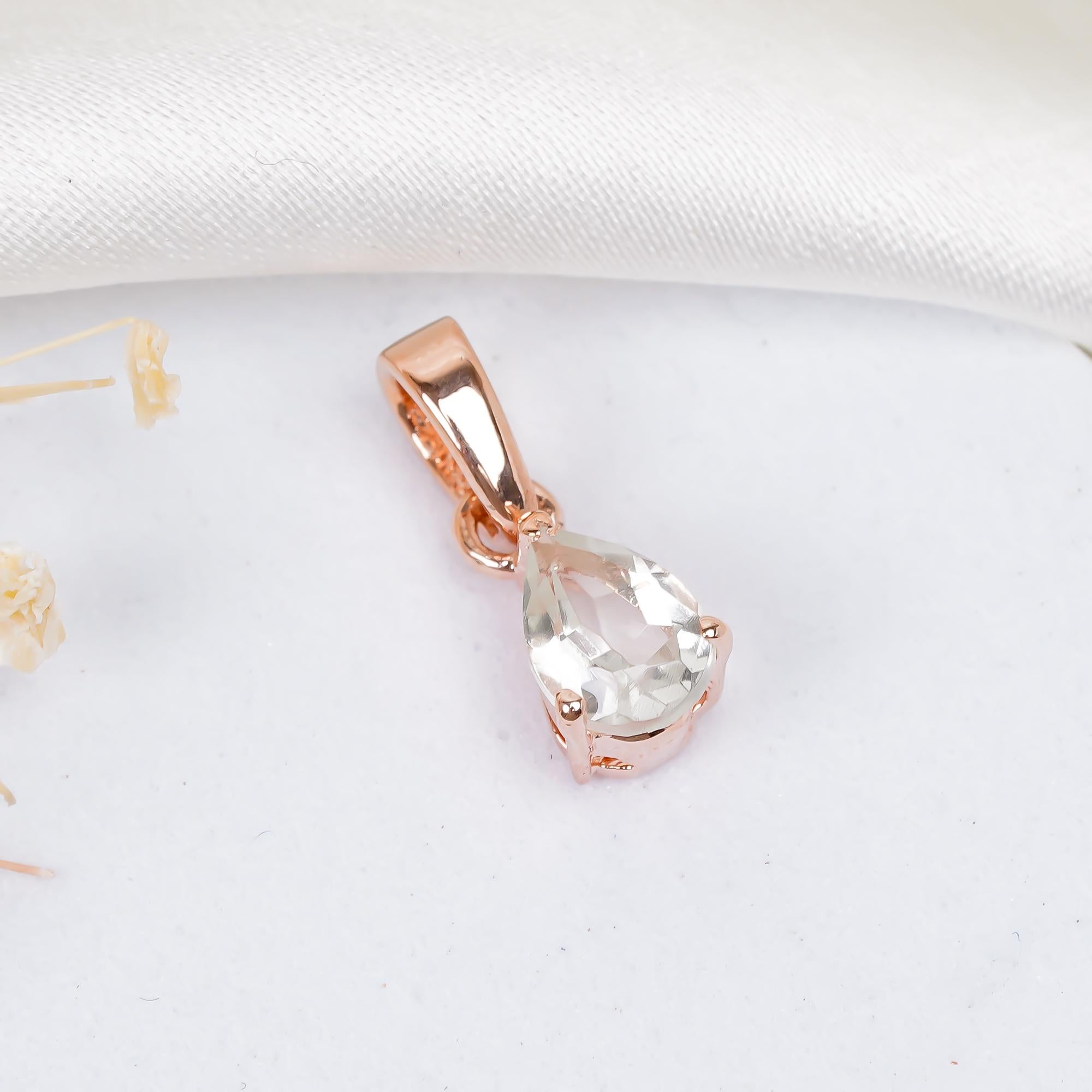 Green Amethyst Pear Pendant: 925 Sterling Silver, Handmade