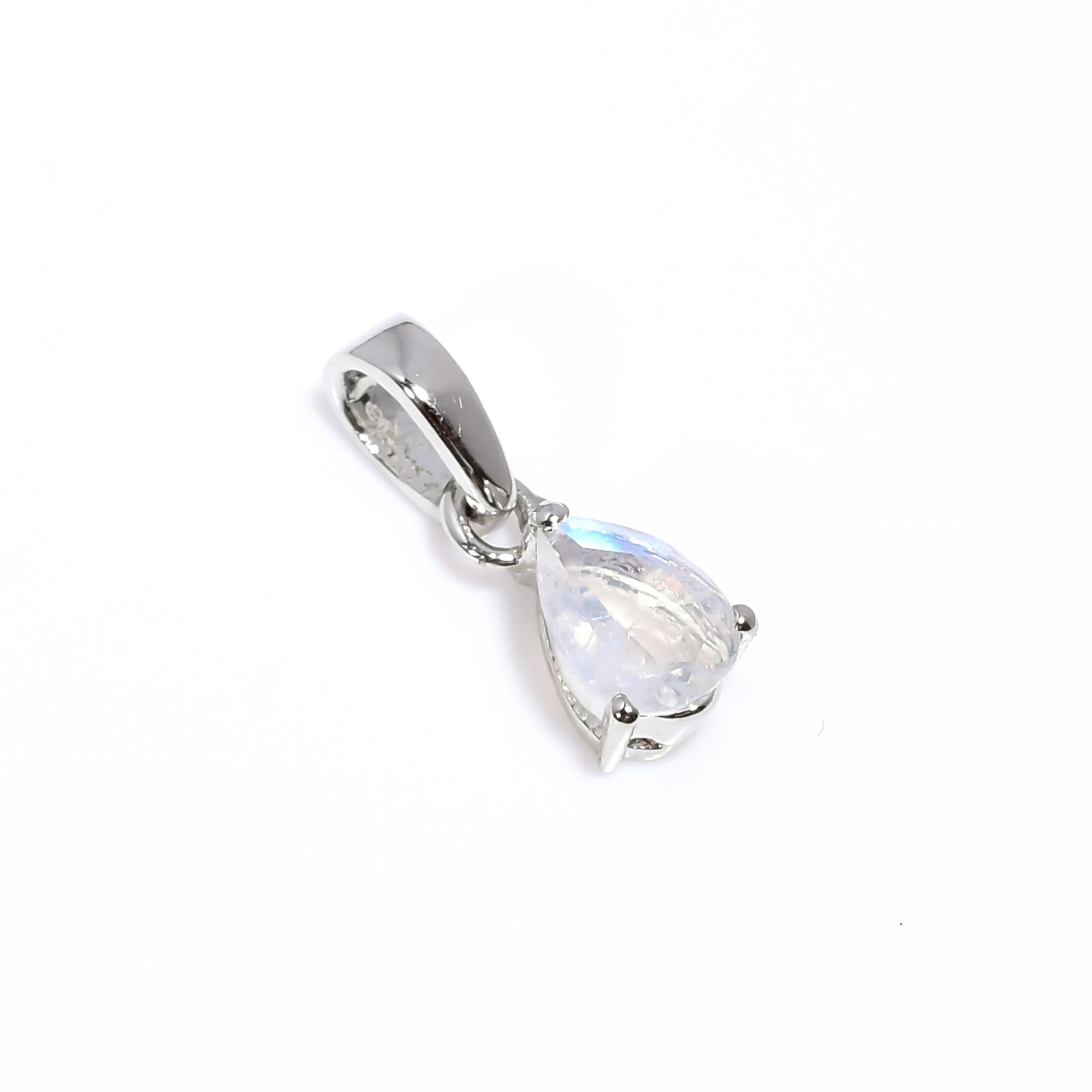 Rainbow Moonstone Pear Pendant: 925 Sterling Silver Handmade Jewelry