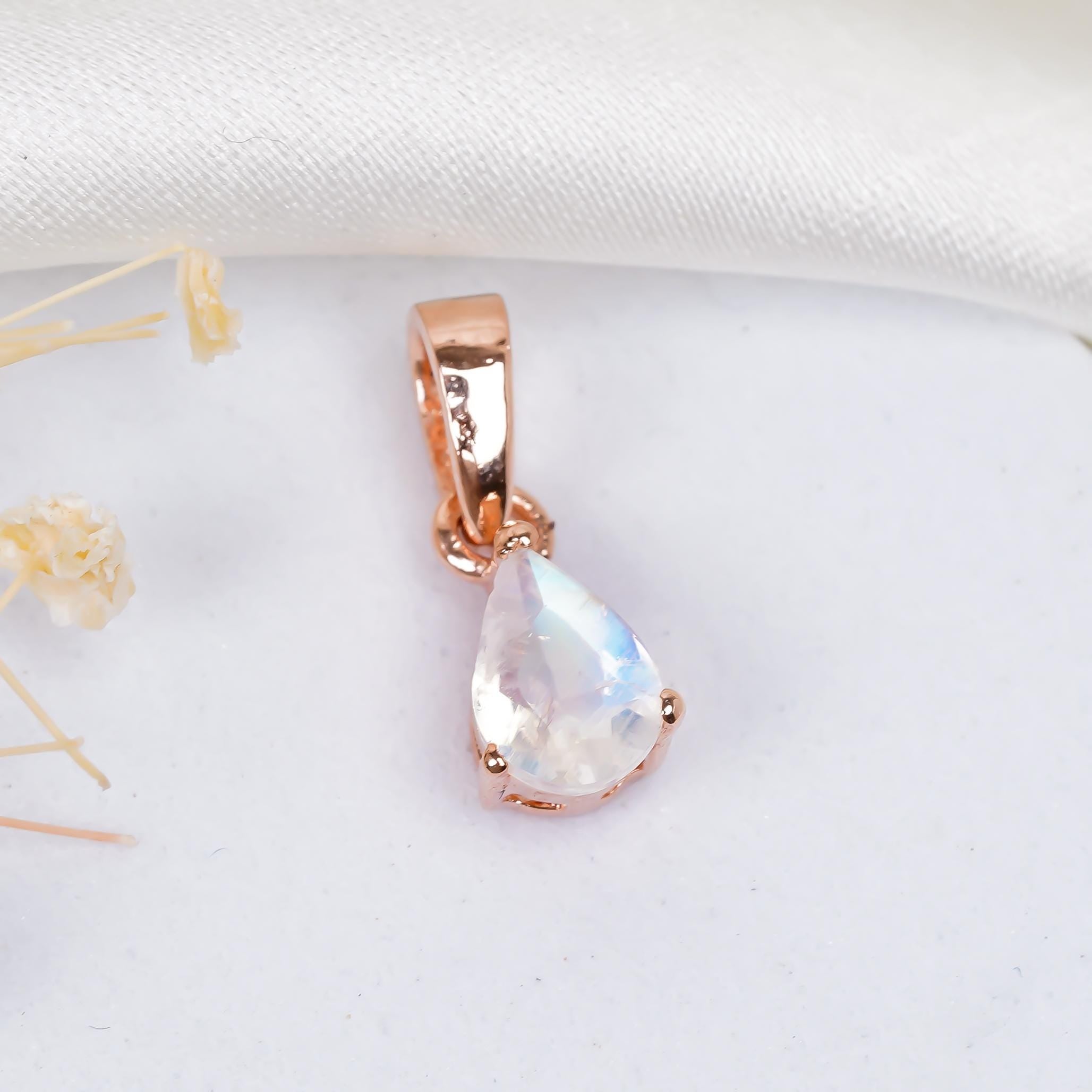 Rainbow Moonstone Pear Pendant: 925 Sterling Silver Handmade Jewelry
