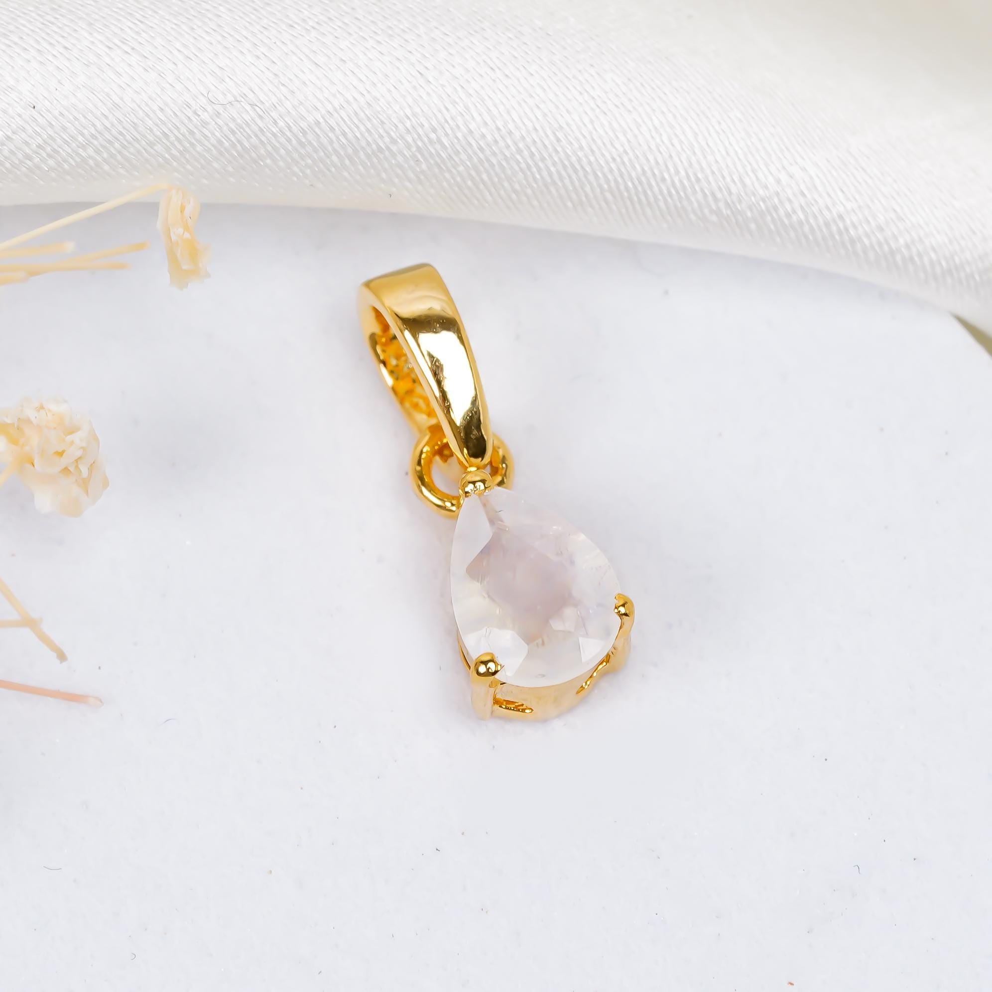 Rainbow Moonstone Pear Pendant: 925 Sterling Silver Handmade Jewelry