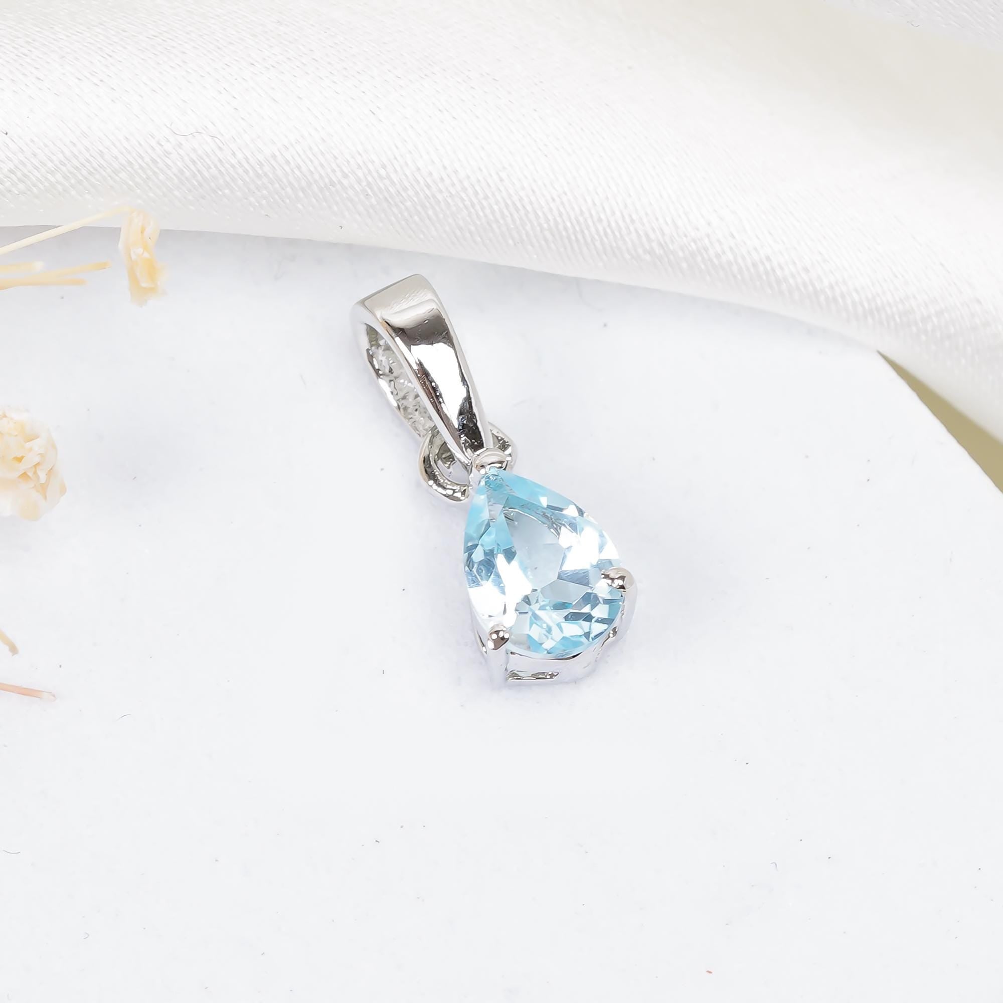 Handmade Sky Blue Topaz Pendant: 925 Sterling Silver Teardrop (5x7mm)