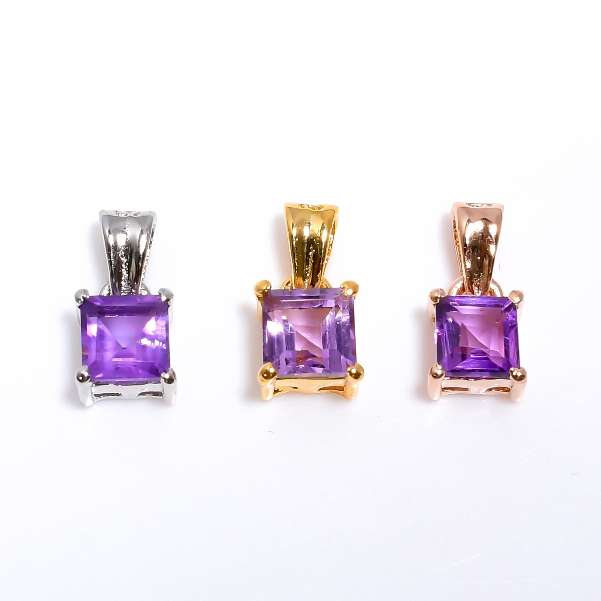 Amethyst Pendant: Square Gemstone, 925 Sterling Silver, February Birthstone