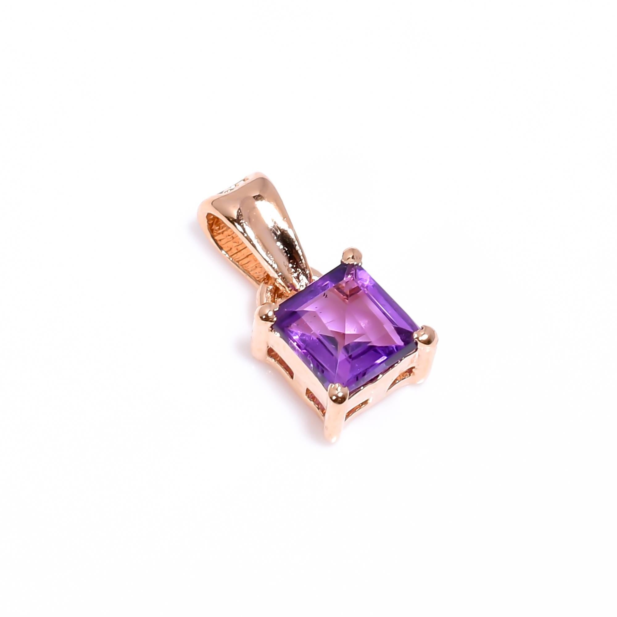 Amethyst Pendant: Square Gemstone, 925 Sterling Silver, February Birthstone