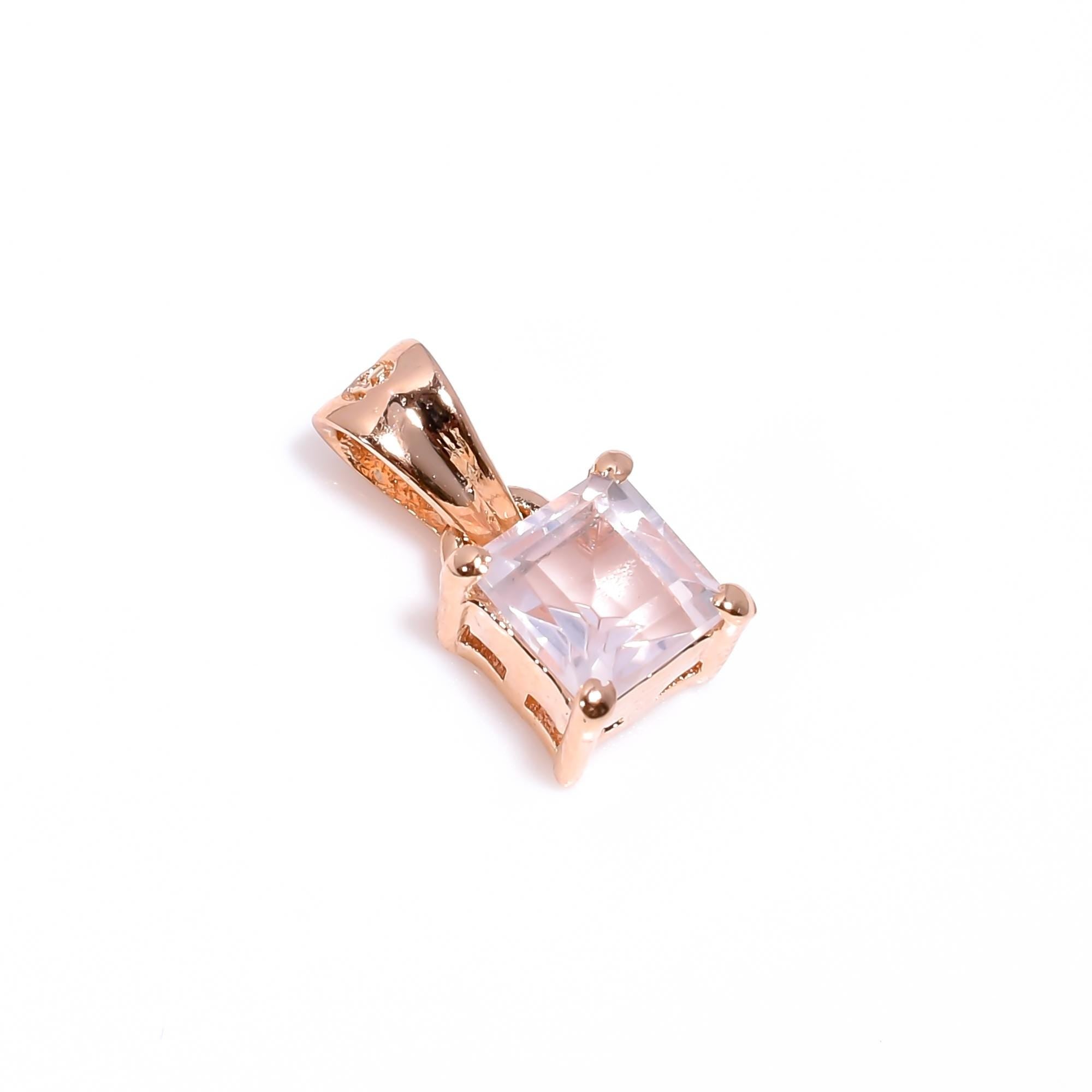 Rose Quartz Gemstone Square Pendant: 925 Sterling Silver, Handmade Jewelry