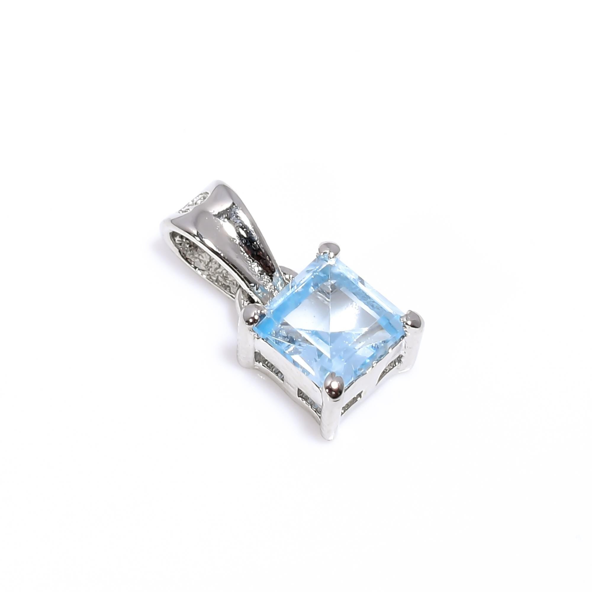 Sky Blue Topaz Pendant: 925 Sterling Silver, Square Gemstone (5mm)