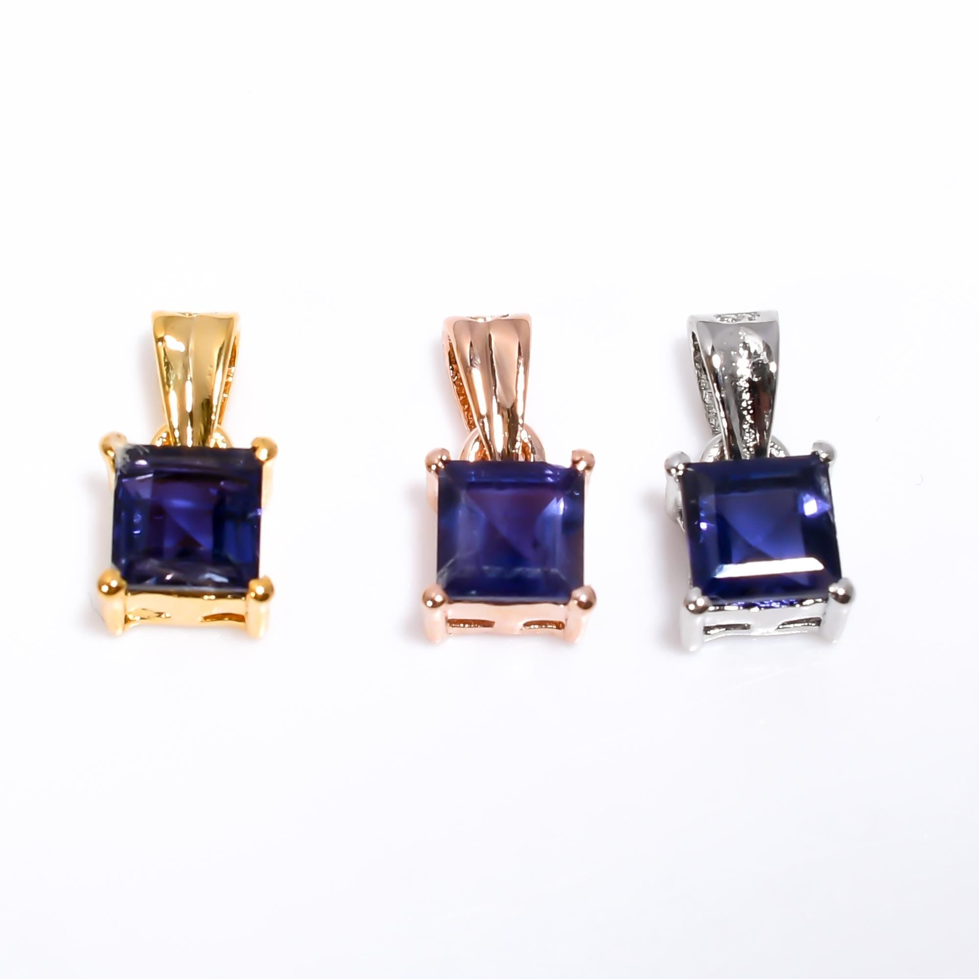 Iolite Pendant: Square Gemstone, 925 Sterling Silver Handmade Jewelry