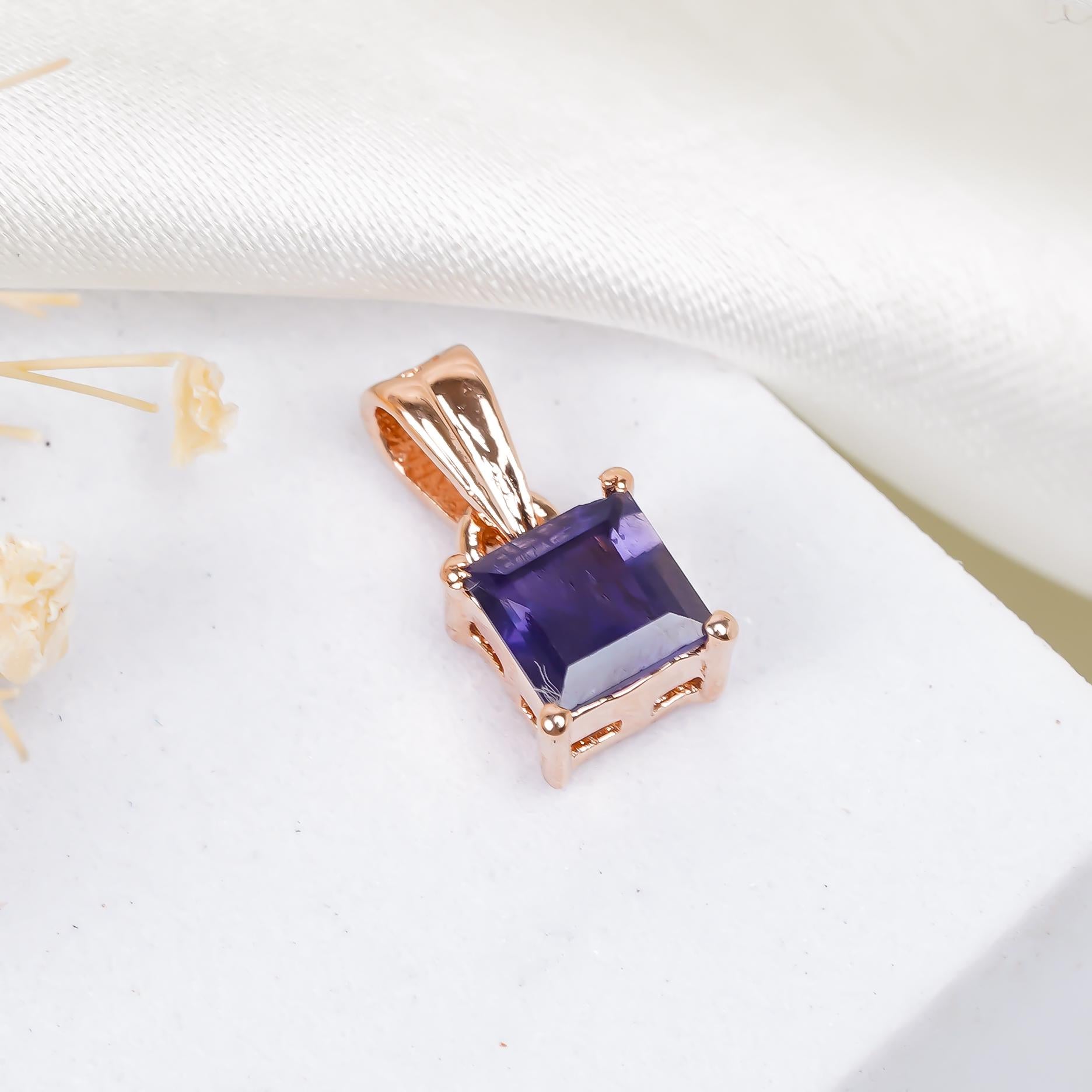 Iolite Pendant: Square Gemstone, 925 Sterling Silver Handmade Jewelry