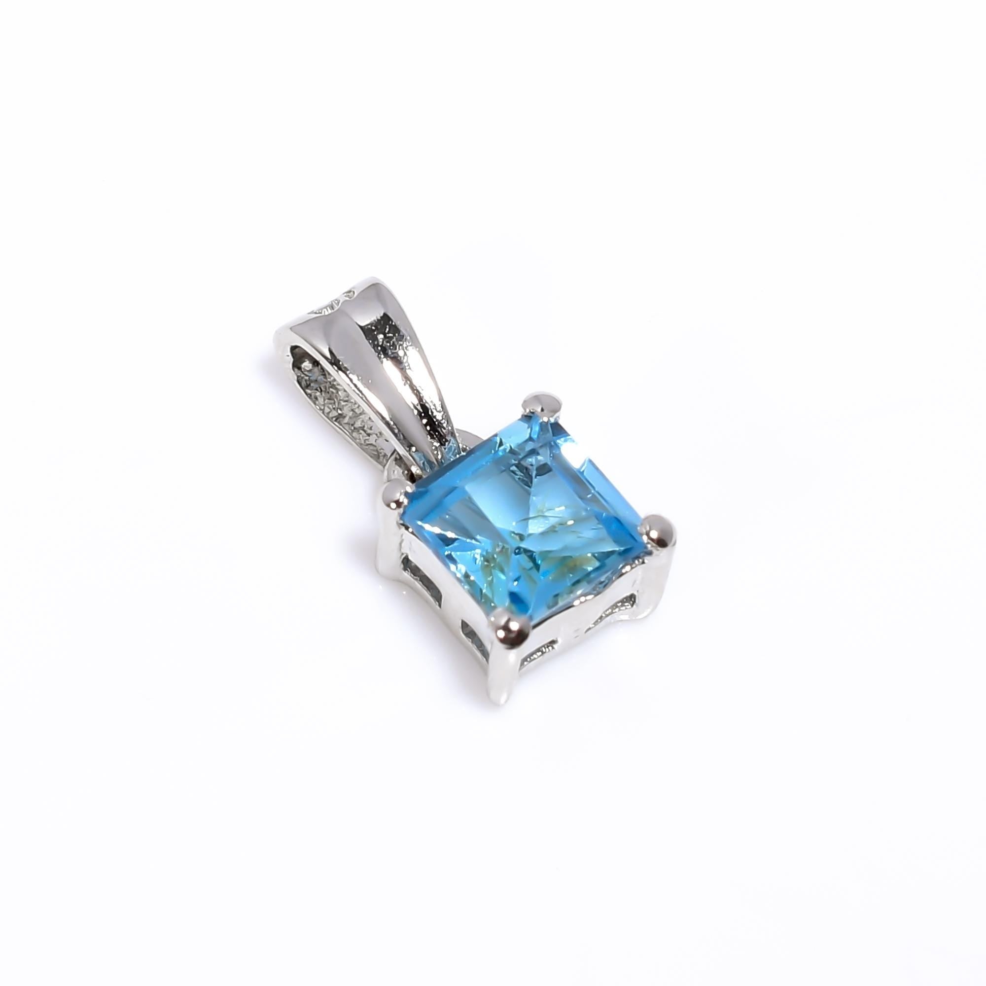 Swiss Blue Topaz Pendant: 925 Sterling Silver, Handmade Jewelry