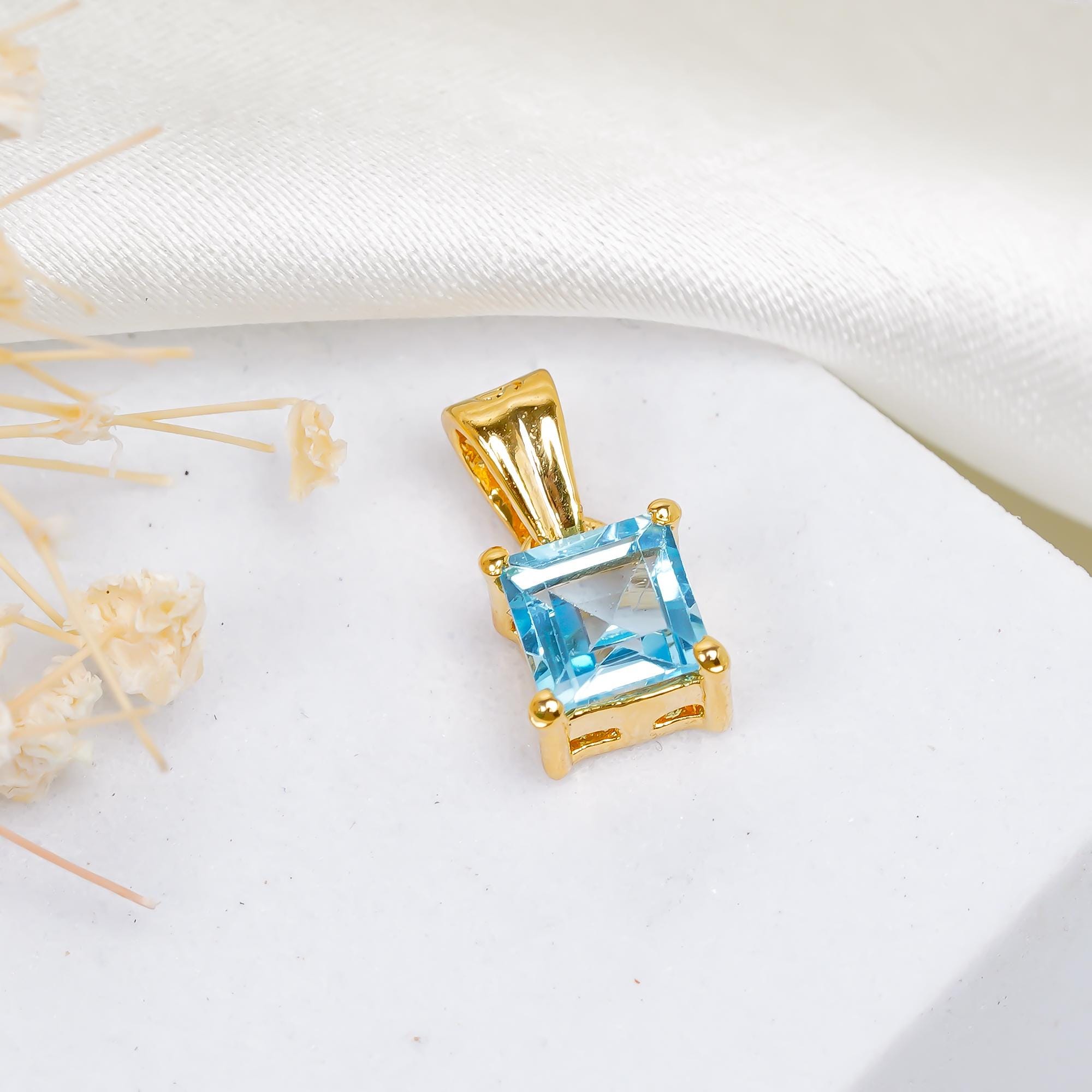 Swiss Blue Topaz Pendant: 925 Sterling Silver, Handmade Jewelry