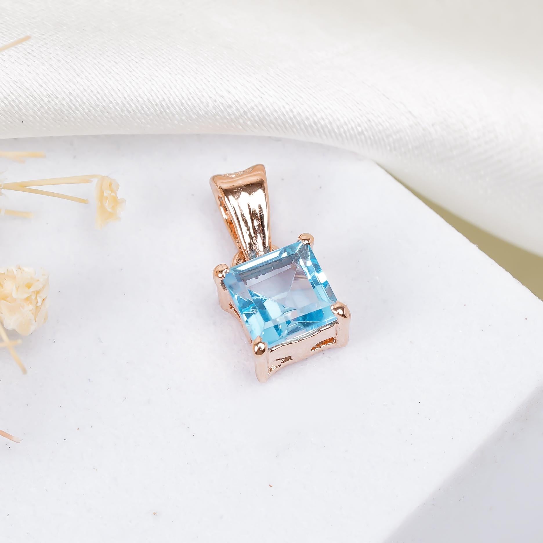 Swiss Blue Topaz Pendant: 925 Sterling Silver, Handmade Jewelry