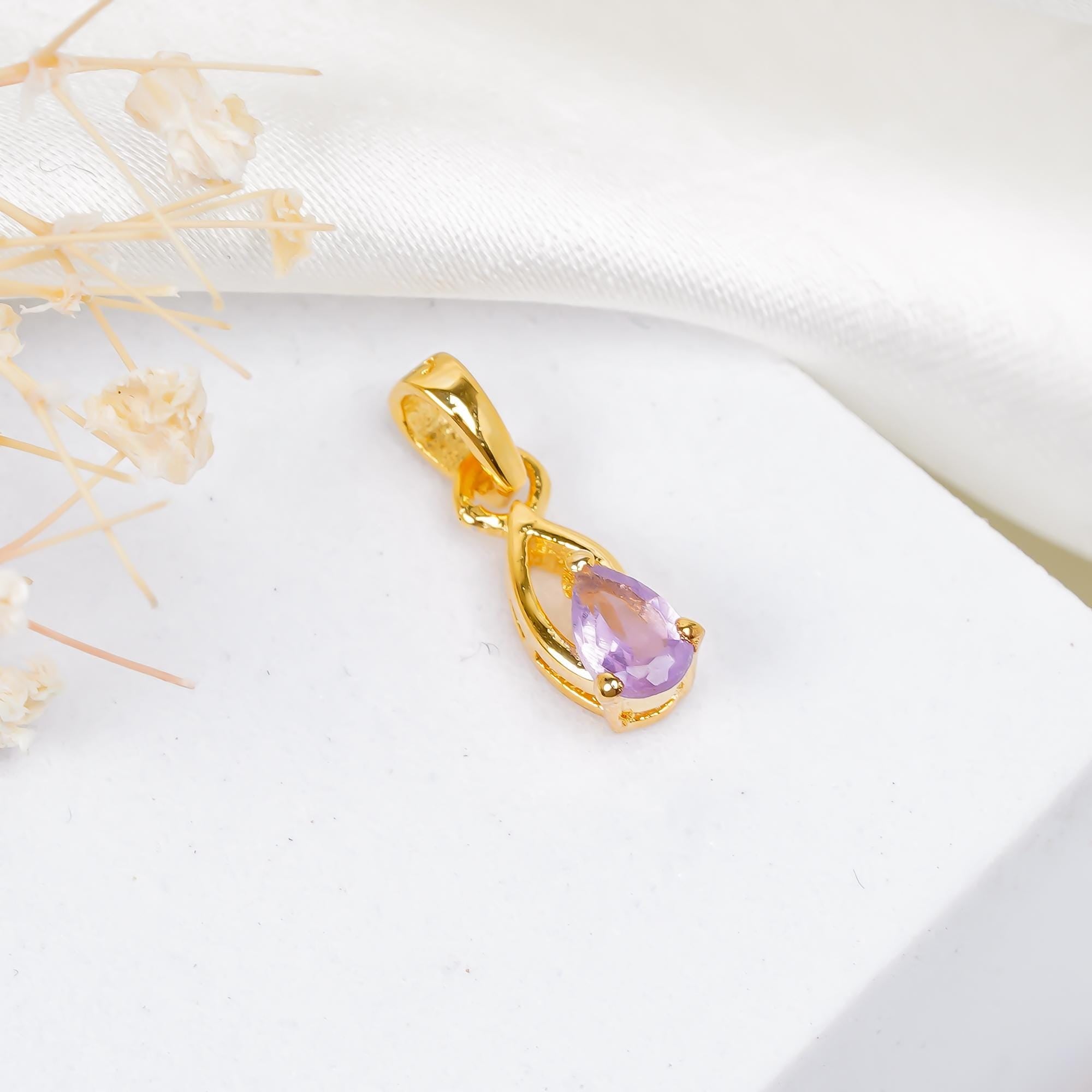 Handmade Amethyst Pear Pendant: 925 Sterling Silver, February Birthstone