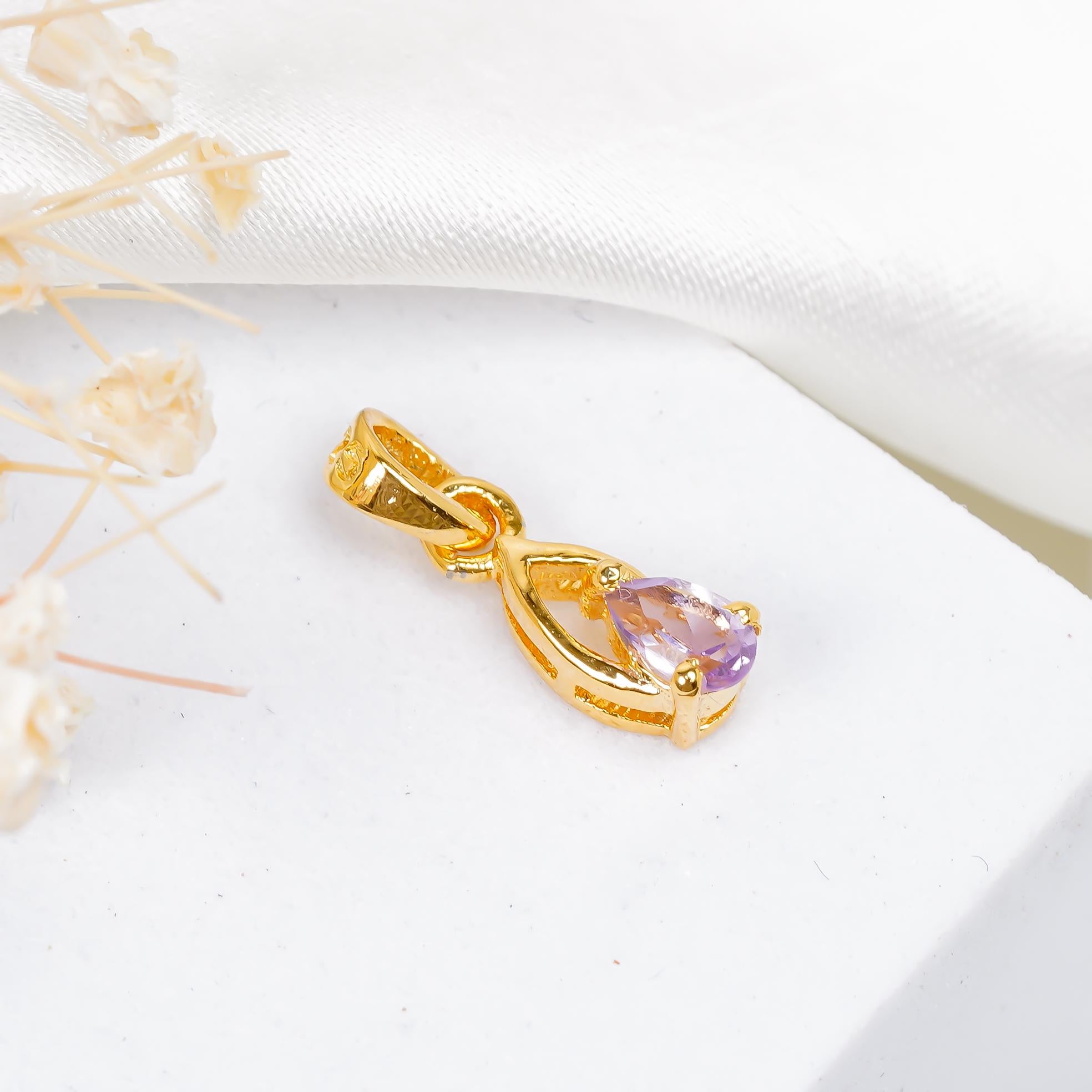 Handmade Pink Amethyst Pendant: 925 Silver Pear Jewelry