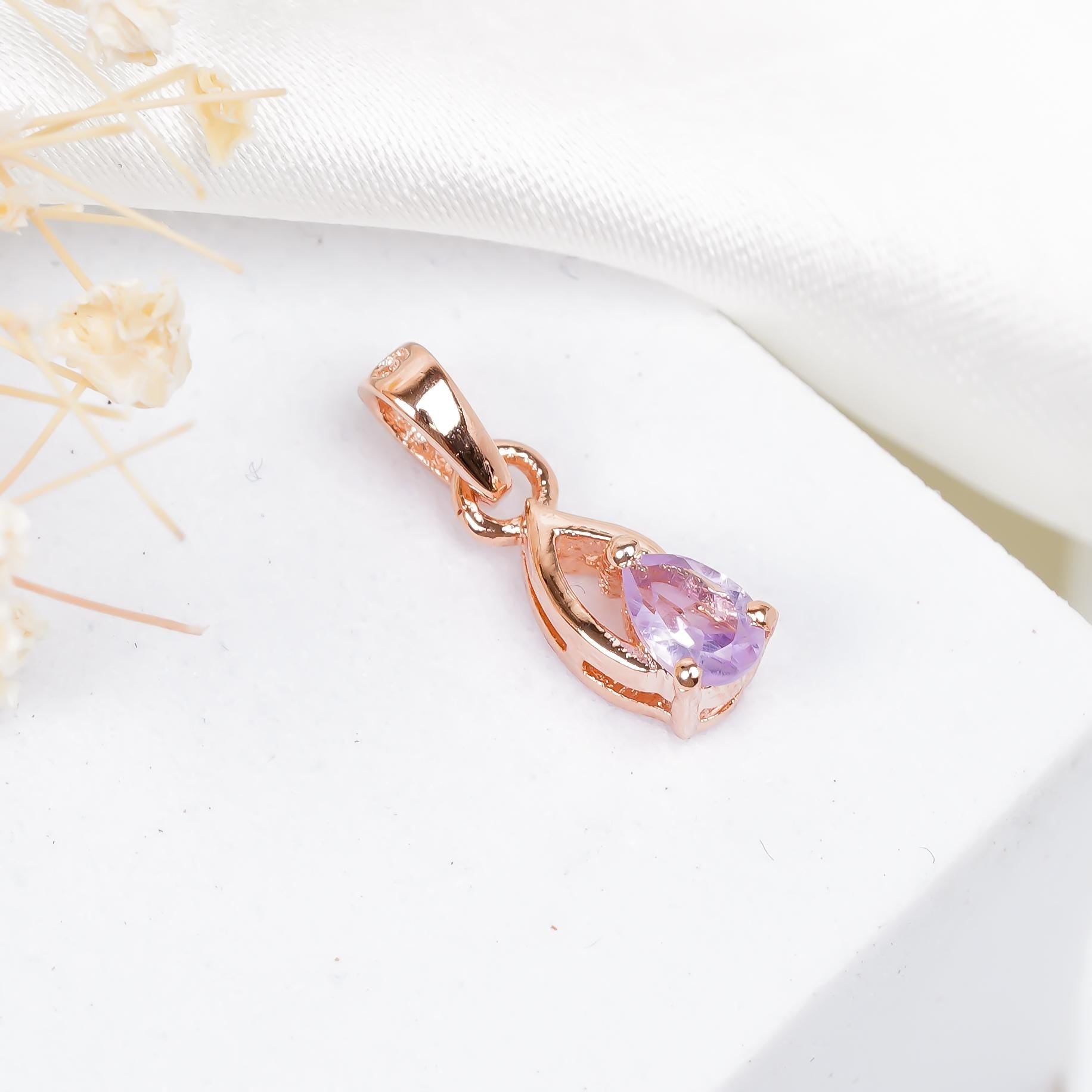 Handmade Pink Amethyst Pendant: 925 Silver Pear Jewelry
