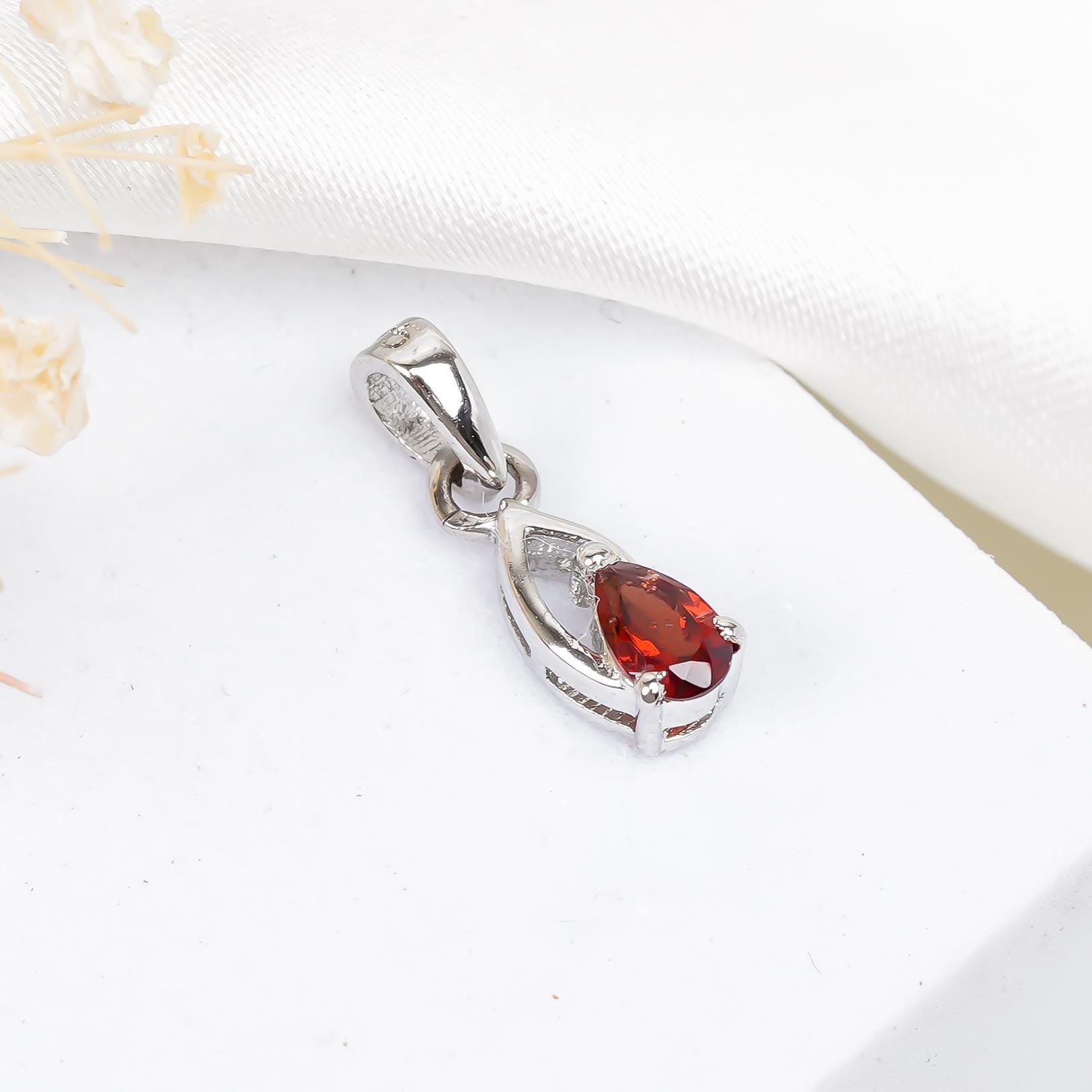Garnet Pendant: Handmade 925 Sterling Silver Pear Gemstone (3x5mm)