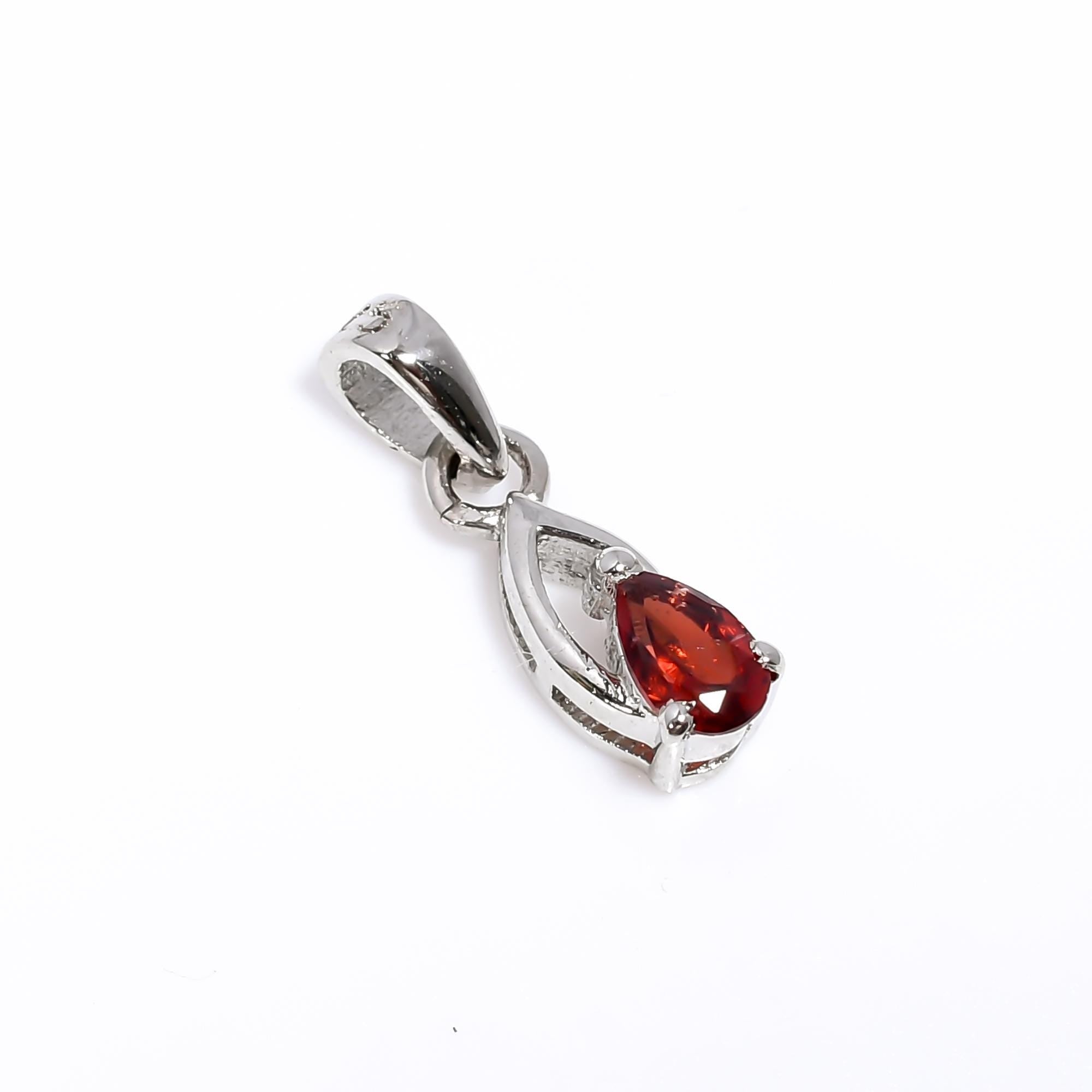 Garnet Pendant: Handmade 925 Sterling Silver Pear Gemstone (3x5mm)
