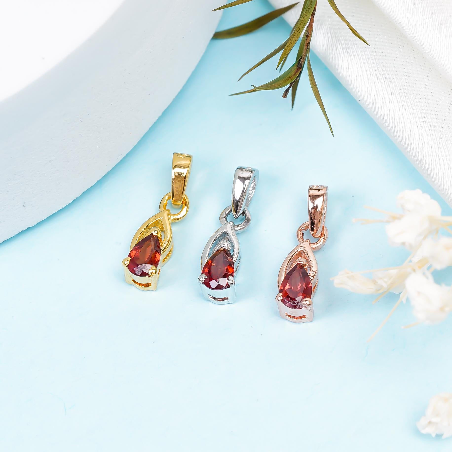 Garnet Pendant: Handmade 925 Sterling Silver Pear Gemstone (3x5mm)