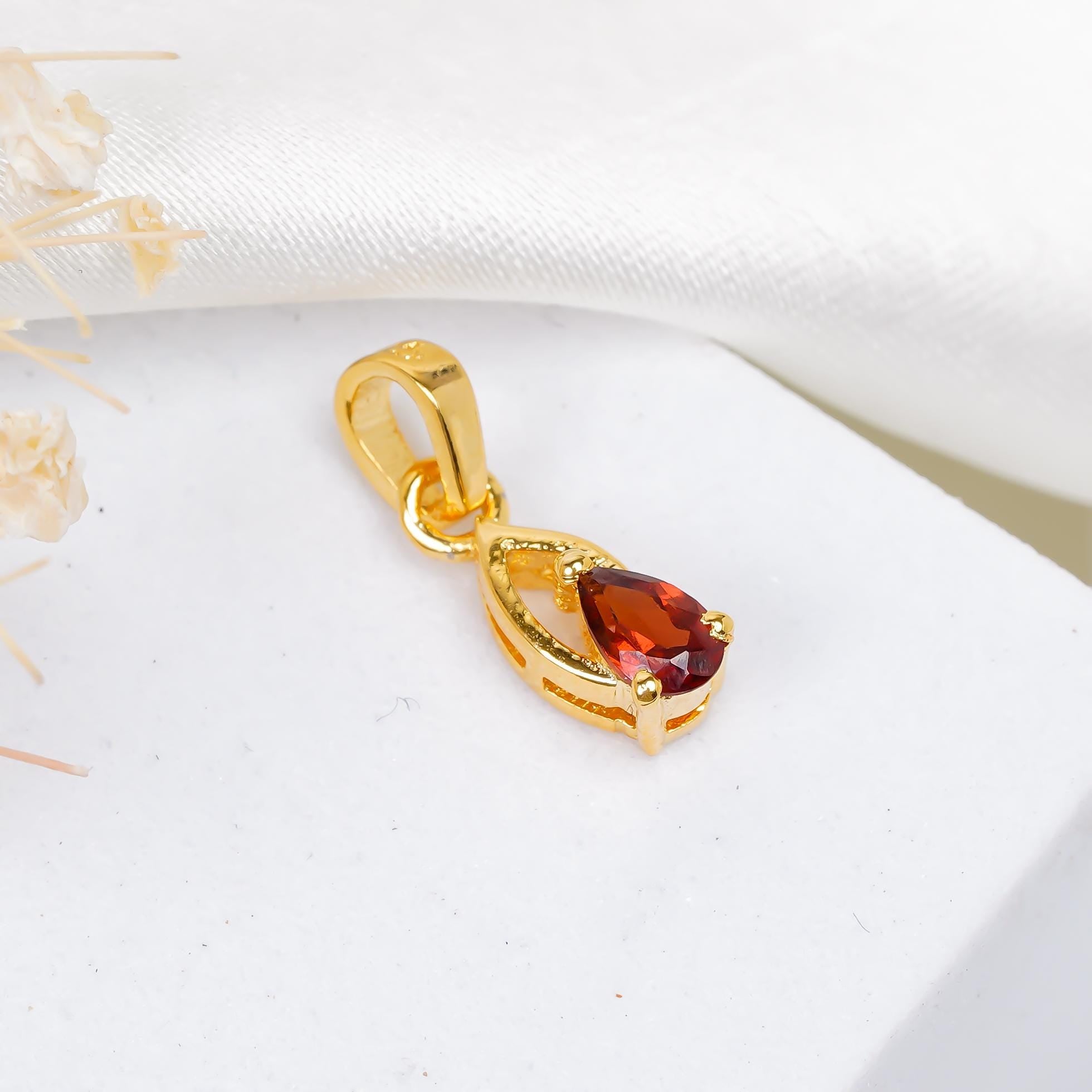 Garnet Pendant: Handmade 925 Sterling Silver Pear Gemstone (3x5mm)