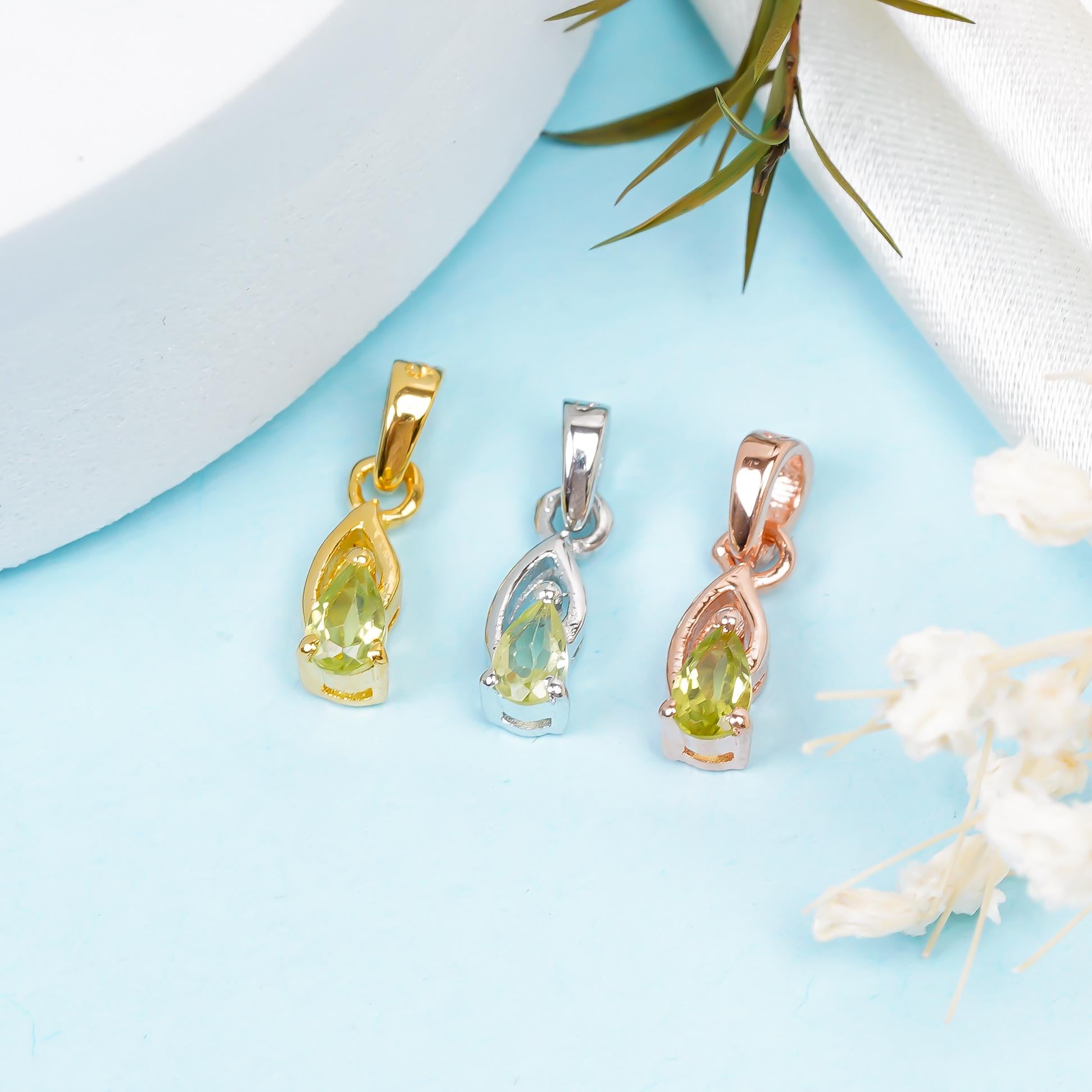 Pear Cut Peridot Pendant: Handmade Sterling Silver Gemstone Jewelry