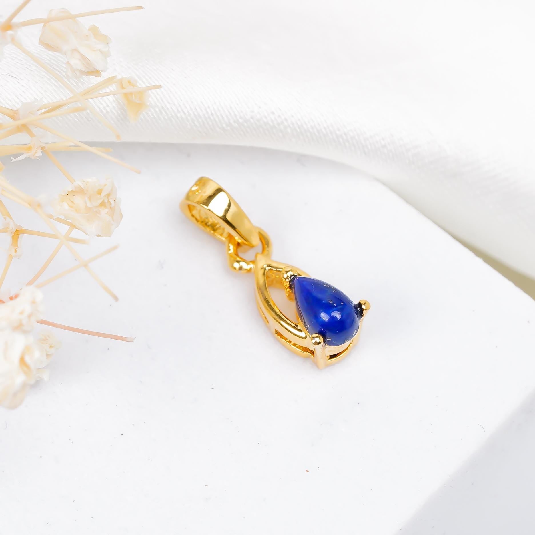 Handmade Lapis Lazuli 925 Sterling Silver Pear Pendant