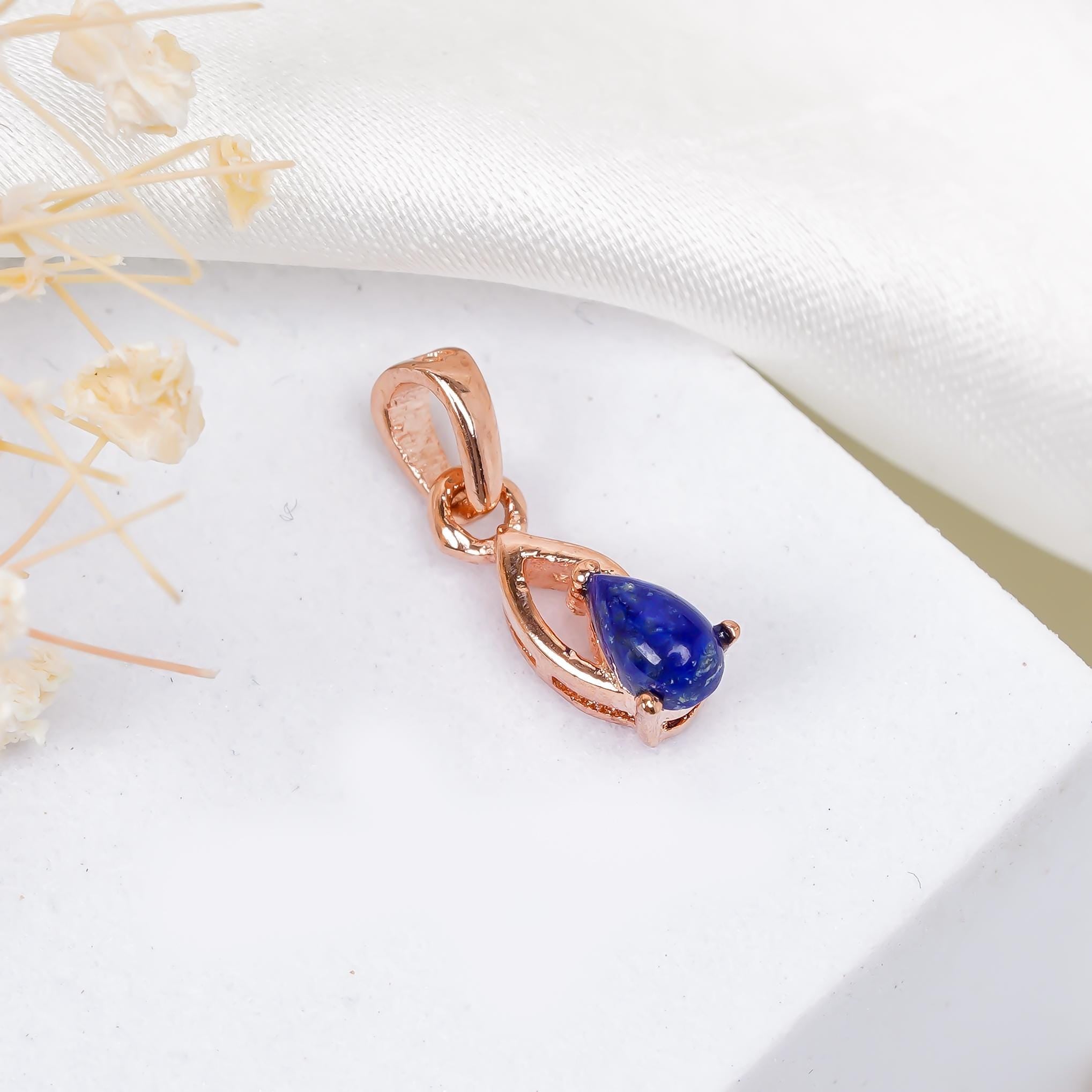 Handmade Lapis Lazuli 925 Sterling Silver Pear Pendant