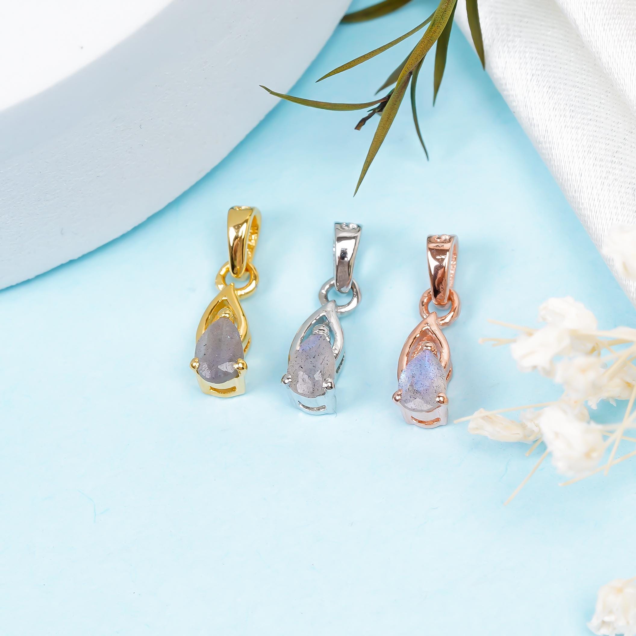 Blue Fire Labradorite 925 Sterling Silver Pear Pendant