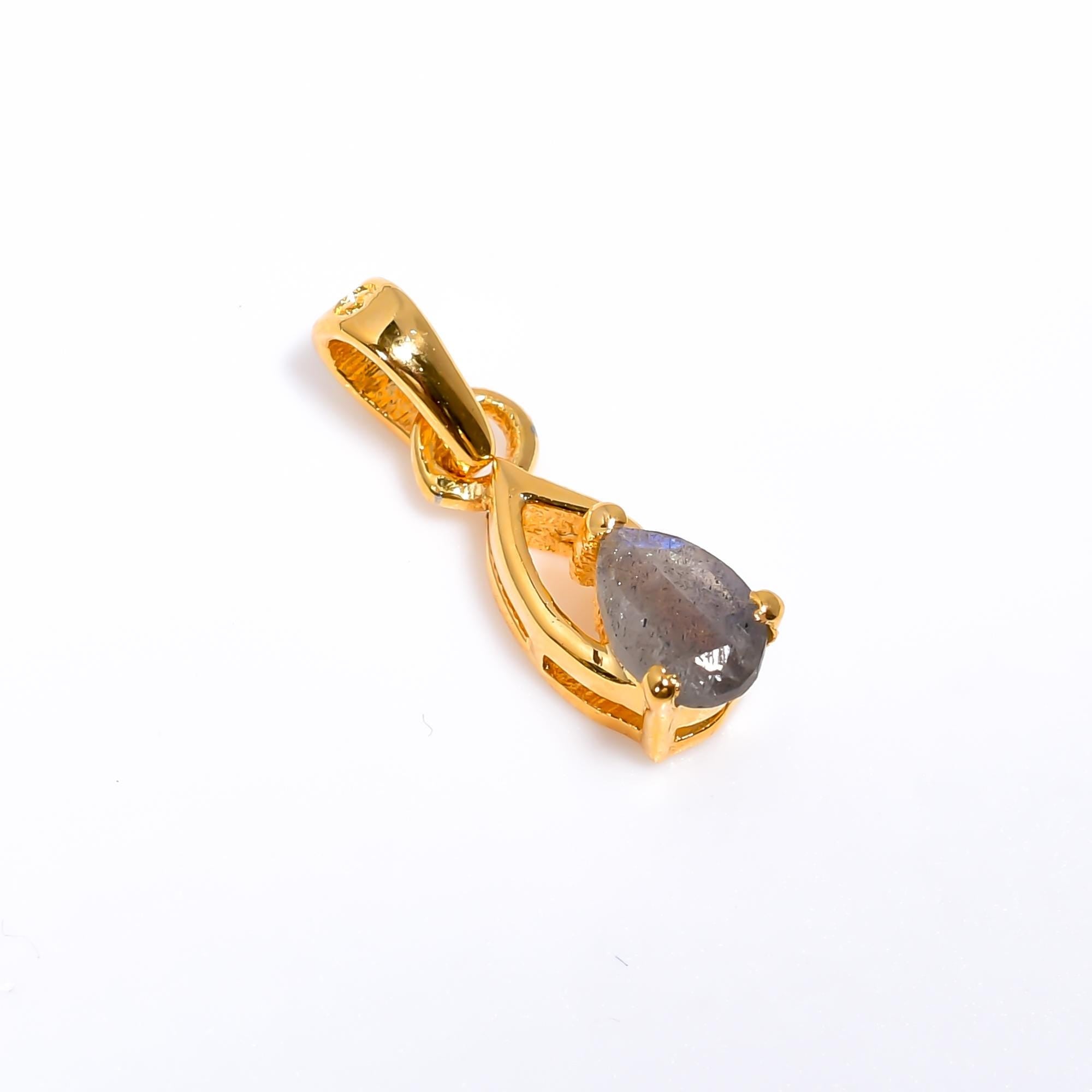 Blue Fire Labradorite 925 Sterling Silver Pear Pendant