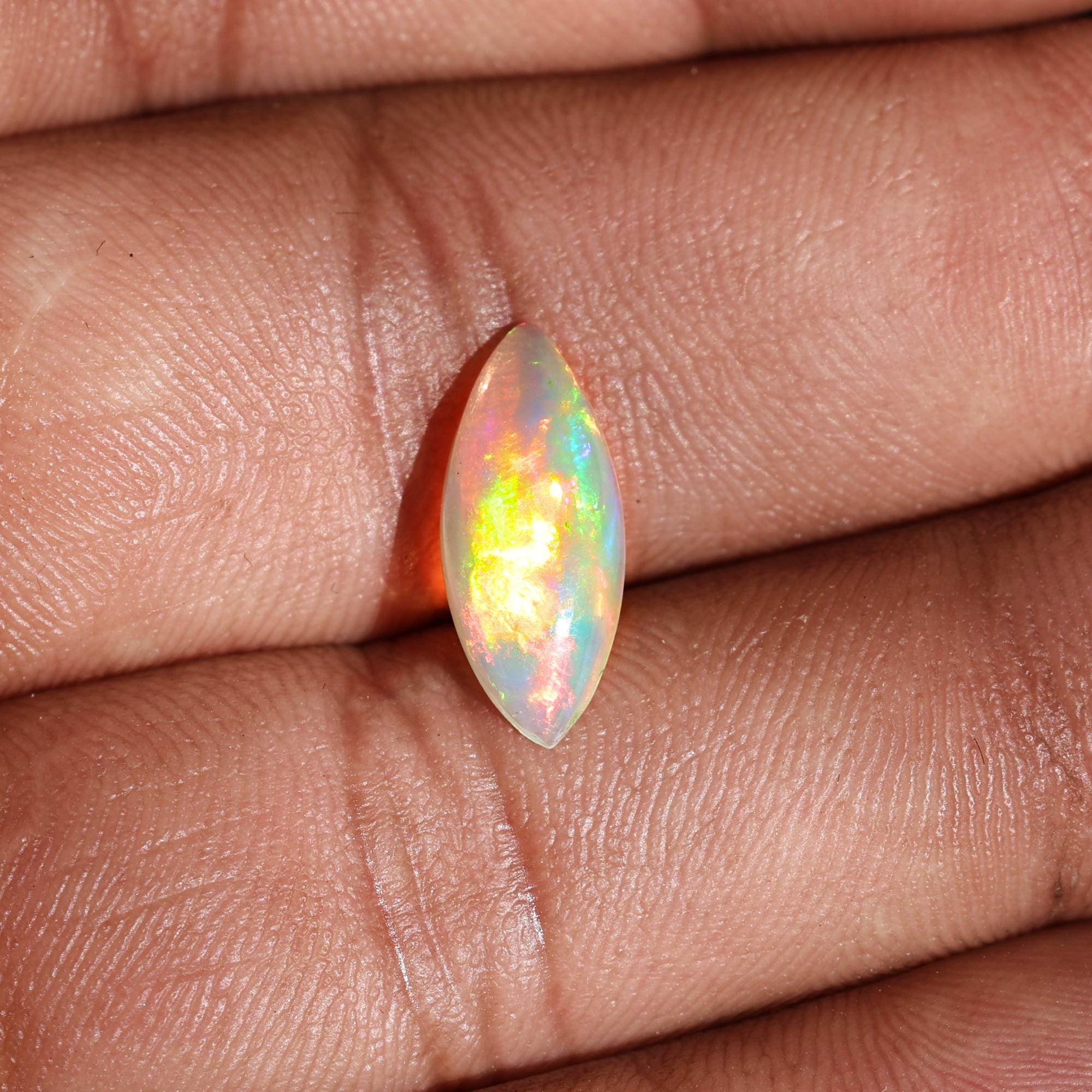 Marquise Ethiopian Opal Cabochon: October Birthstone, 1.60 Carat Loose Gemstone