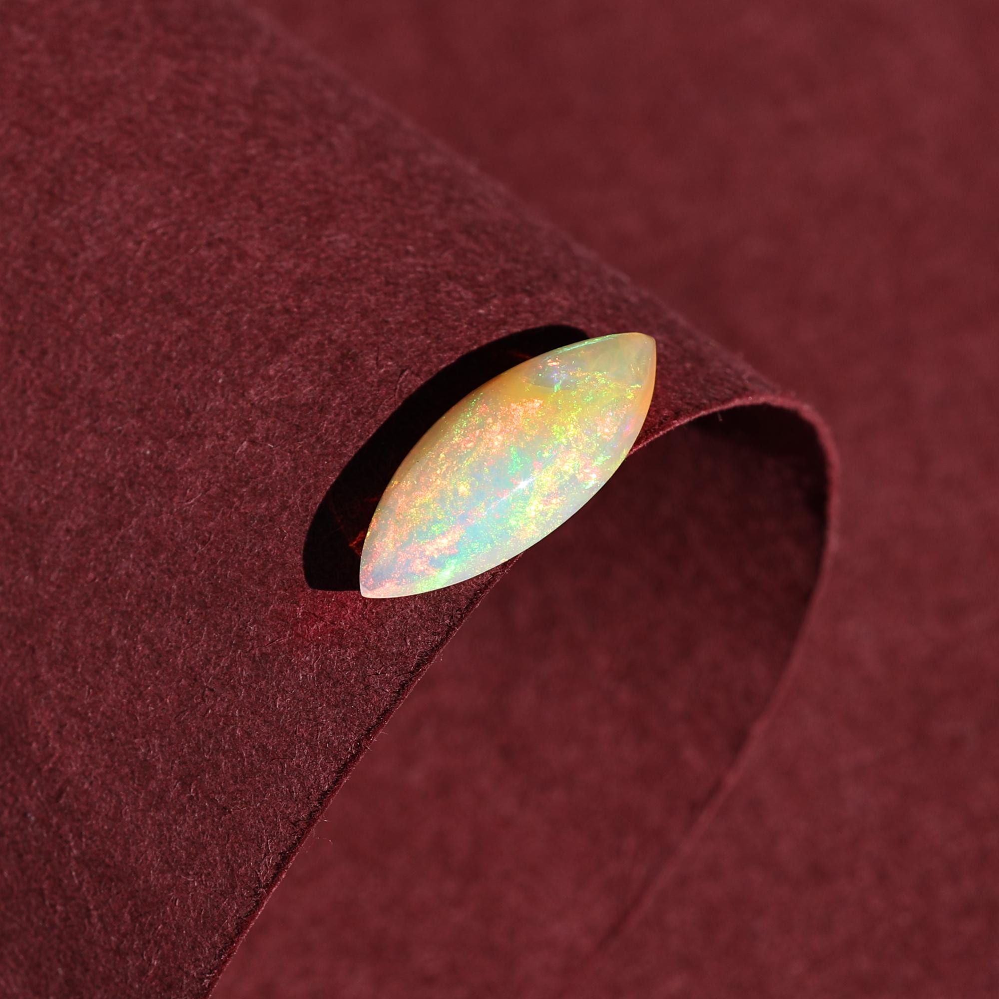 1.56 Carat Marquise White Ethiopian Opal Cabochon: Fire Opal Gemstone