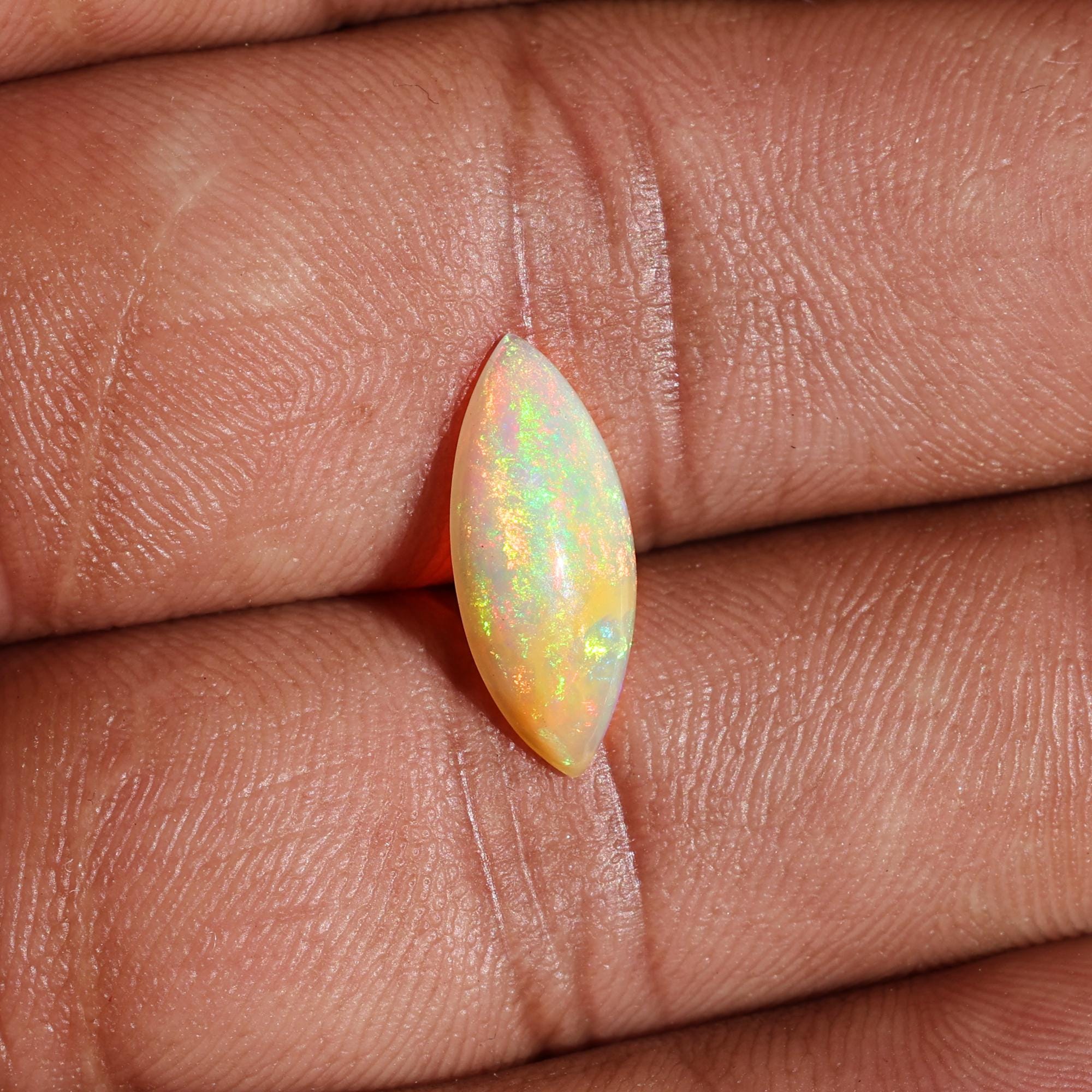 1.56 Carat Marquise White Ethiopian Opal Cabochon: Fire Opal Gemstone