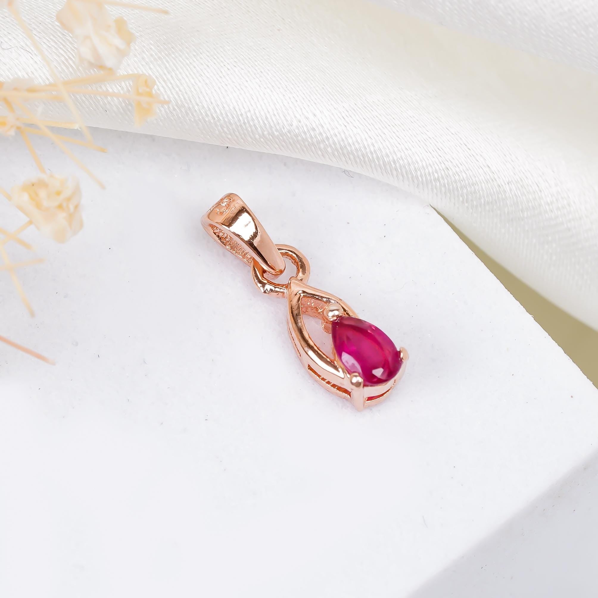 Tiny Ruby Pear Pendant: 925 Sterling Silver July Birthstone