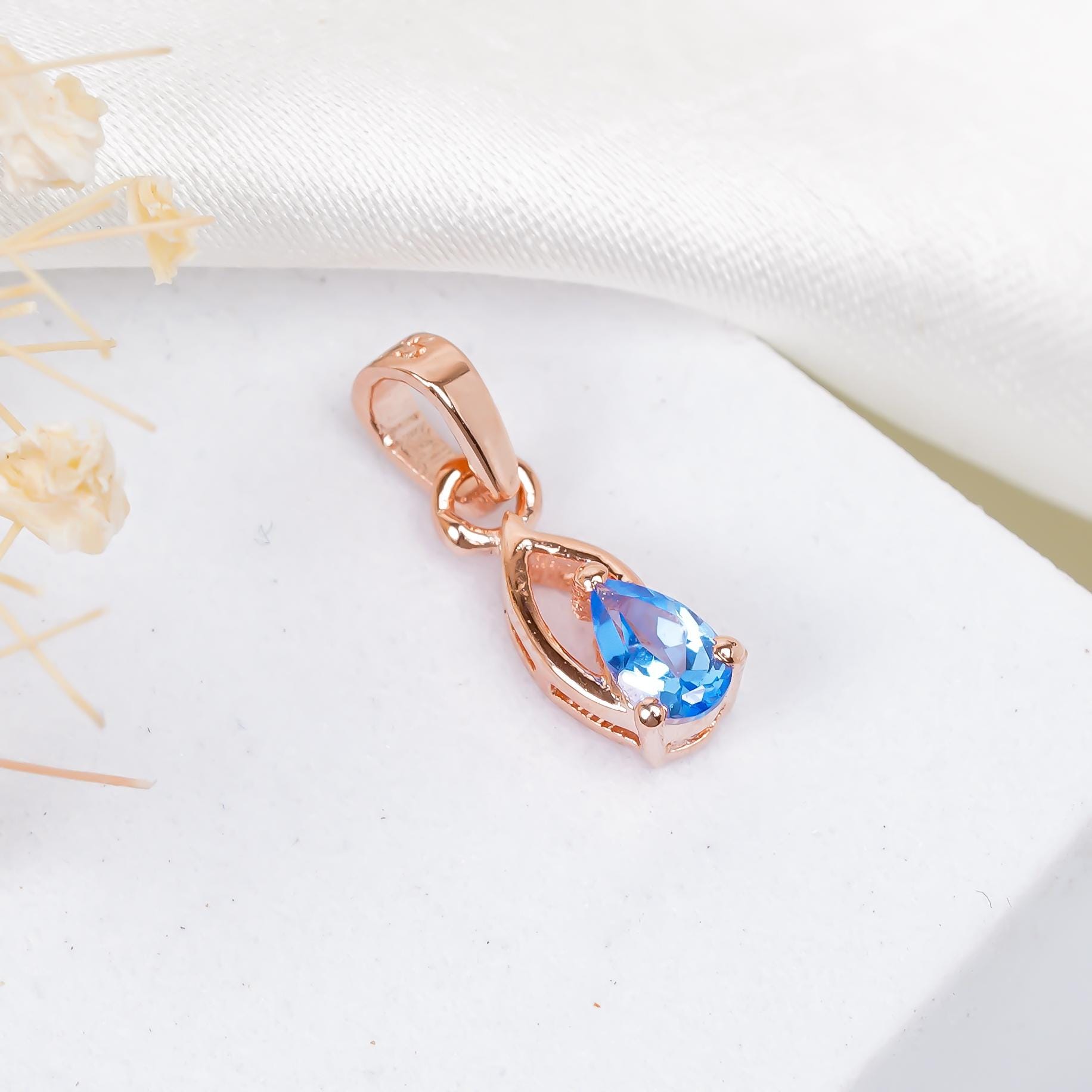 Pear Swiss Blue Topaz Pendant: 925 Sterling Silver, Handmade