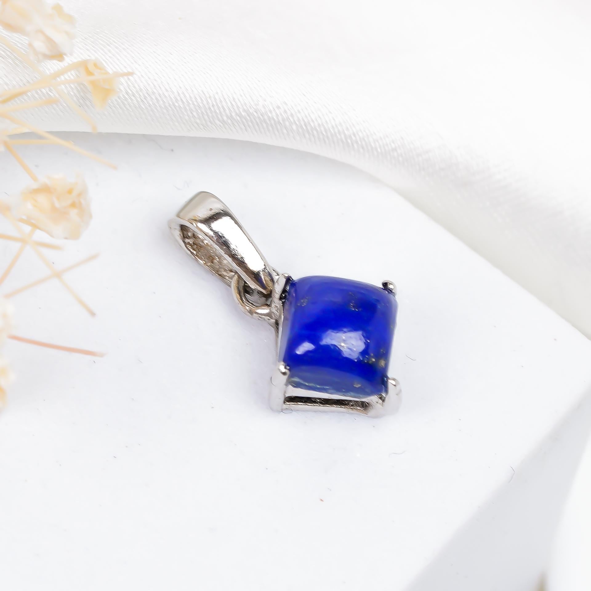 Square Lapis Lazuli Pendant: 925 Sterling Silver, Birthstone Jewelry