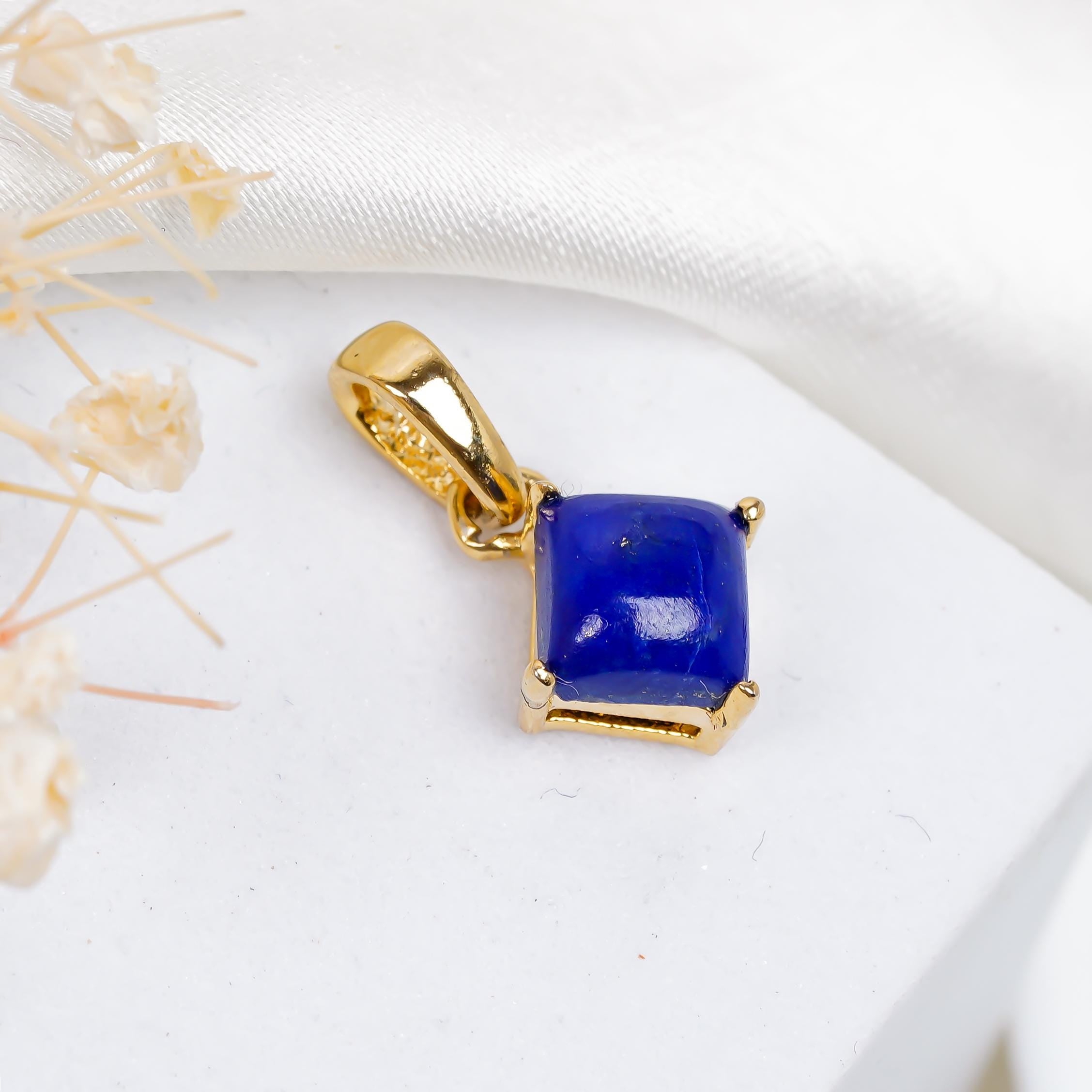 Square Lapis Lazuli Pendant: 925 Sterling Silver, Birthstone Jewelry