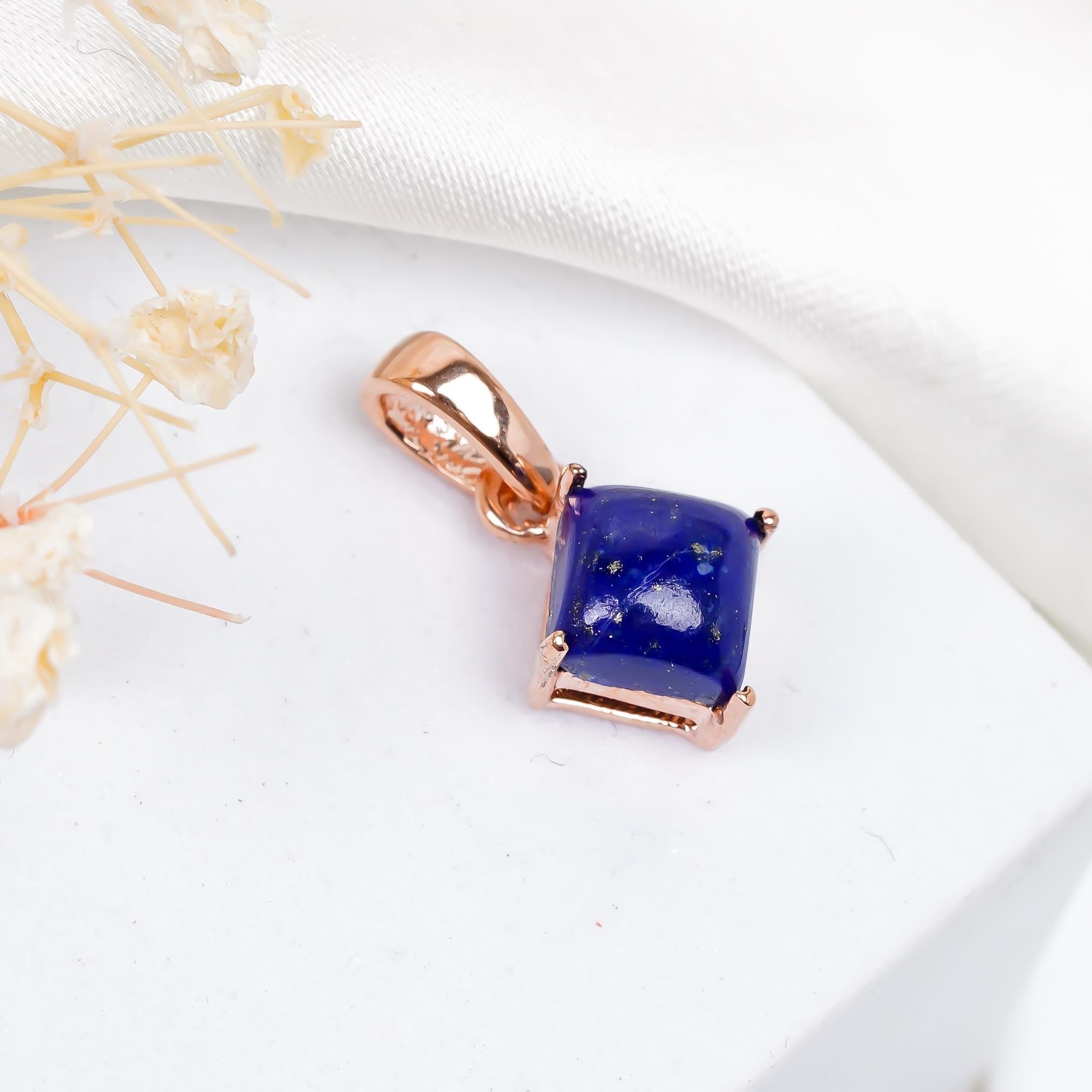 Square Lapis Lazuli Pendant: 925 Sterling Silver, Birthstone Jewelry