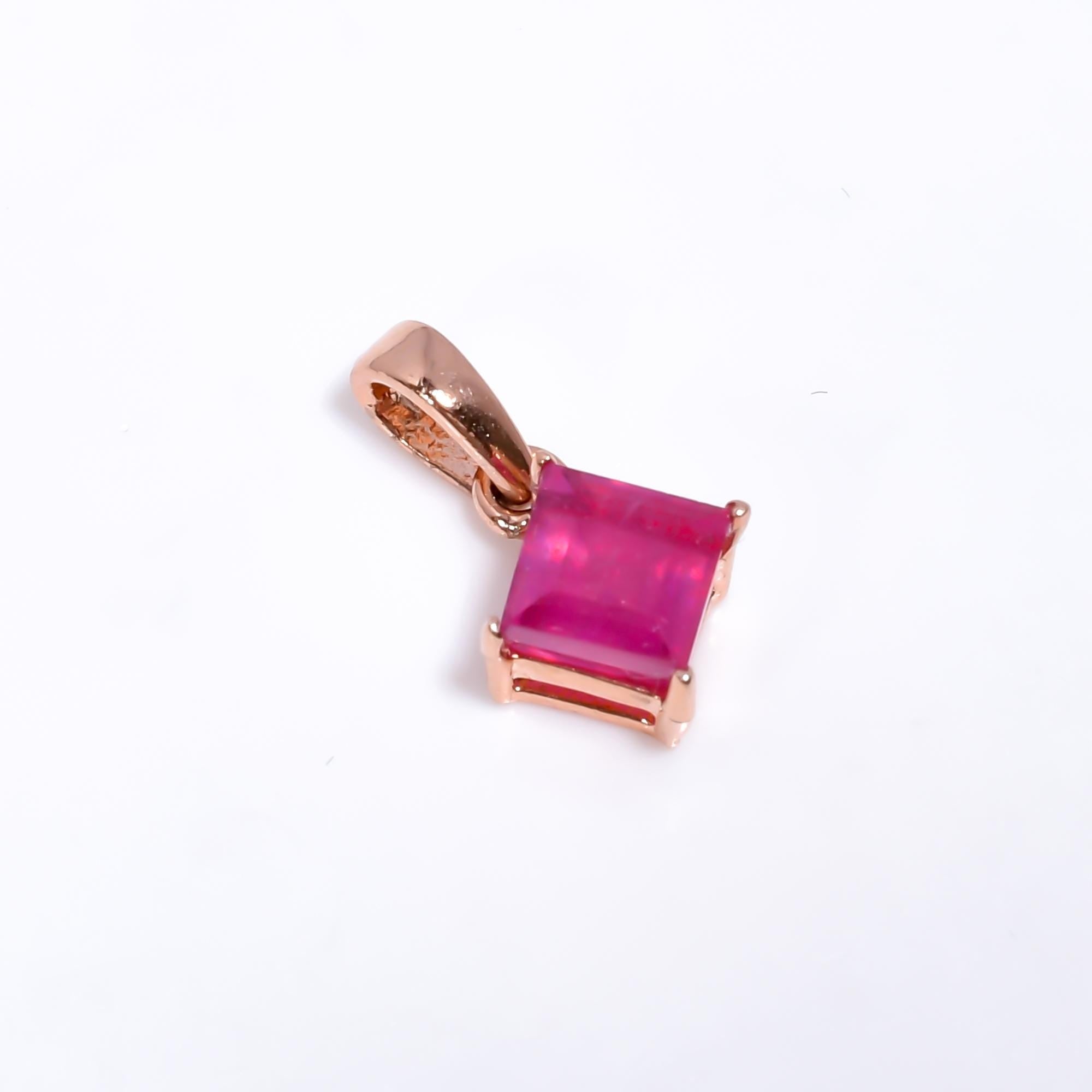 Natural Ruby Pendant: Vintage 925 Sterling Silver, 6mm Square