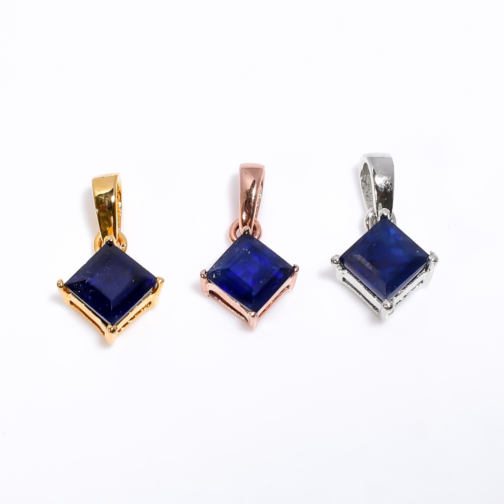 Blue Sapphire Pendant: Square Gemstone, 925 Sterling Silver, Handmade Jewelry