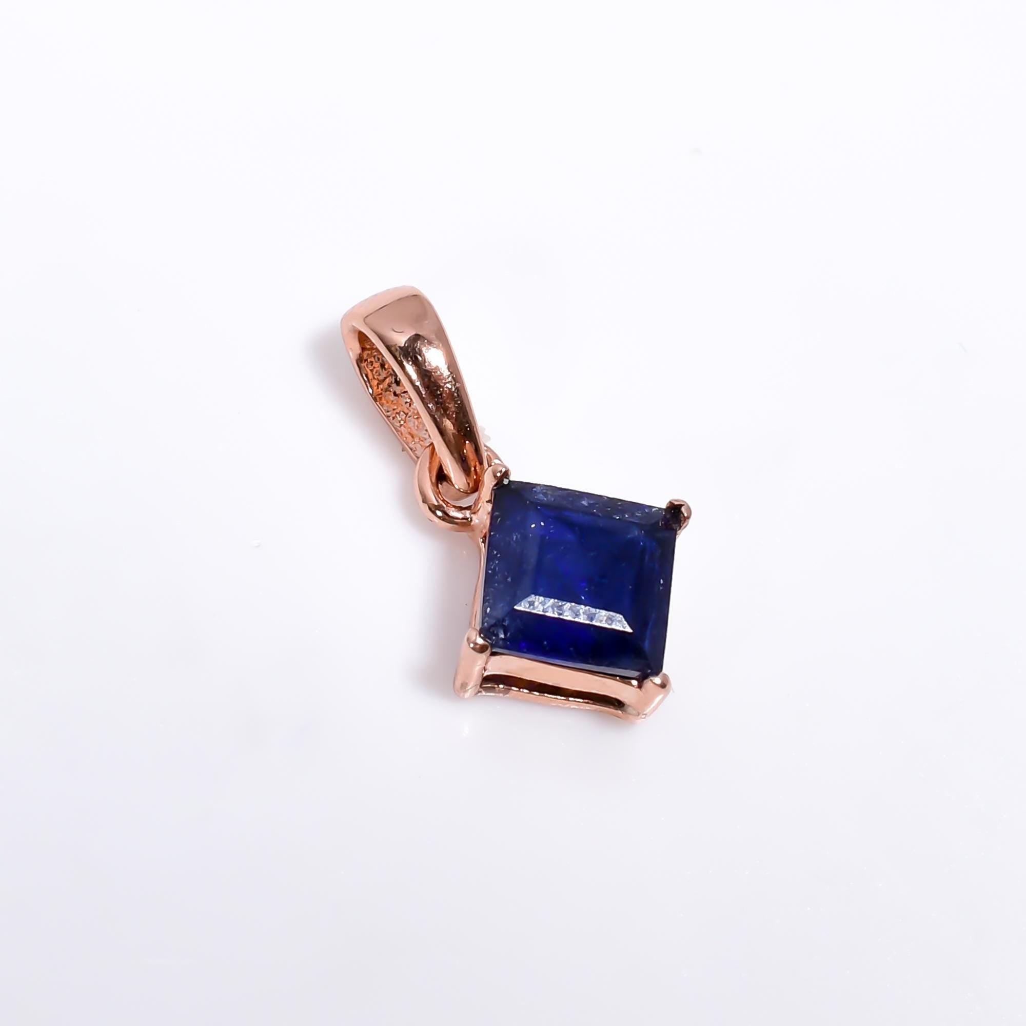 Blue Sapphire Pendant: Square Gemstone, 925 Sterling Silver, Handmade Jewelry