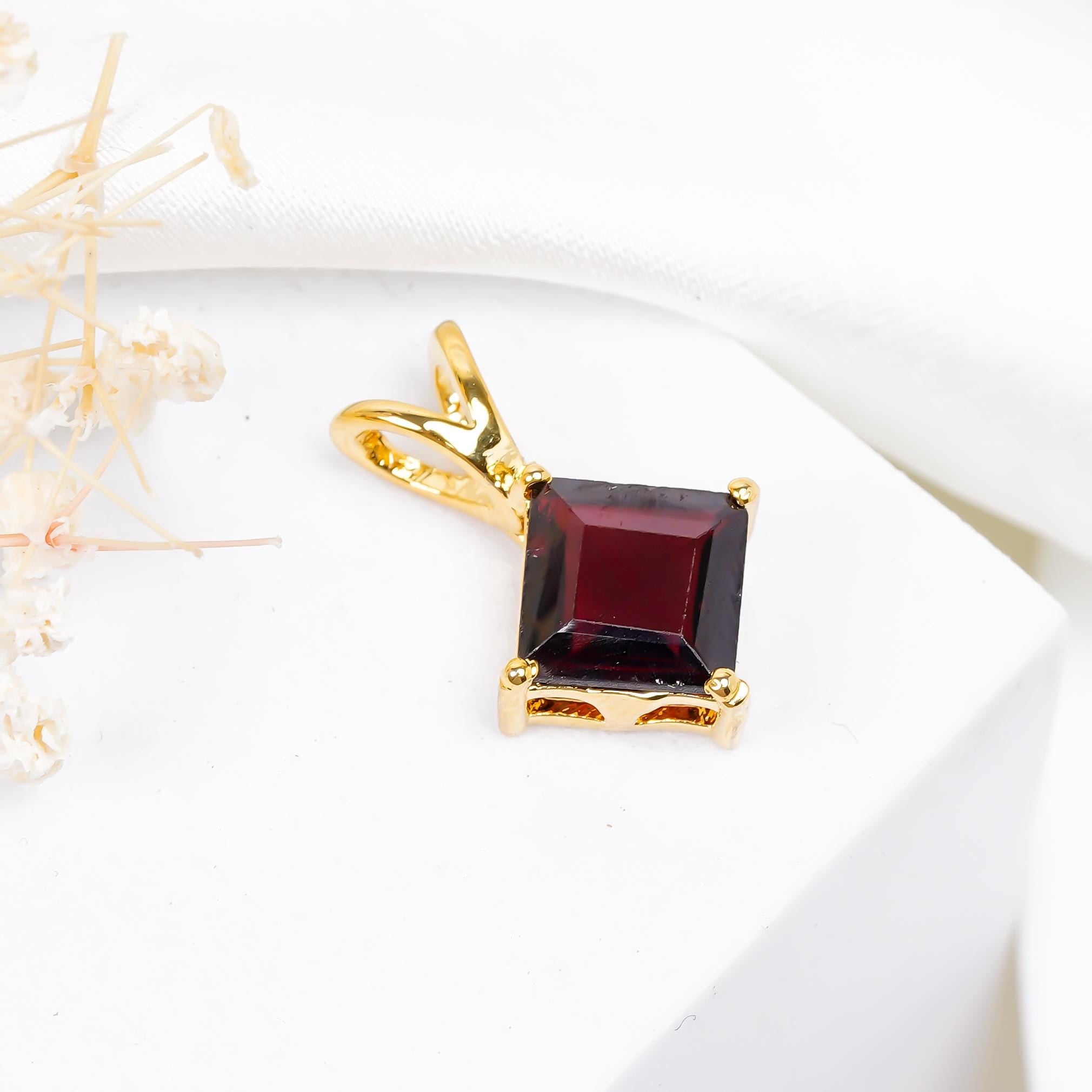 Rhodolite Garnet Pendant: 925 Sterling Silver, 8mm Square Bohemian Jewelry