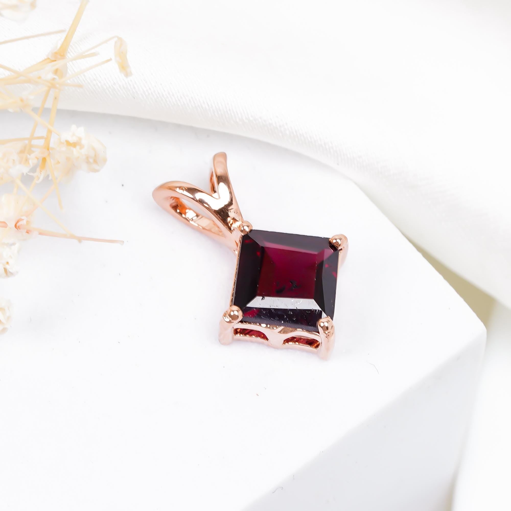 Rhodolite Garnet Pendant: 925 Sterling Silver, 8mm Square Bohemian Jewelry