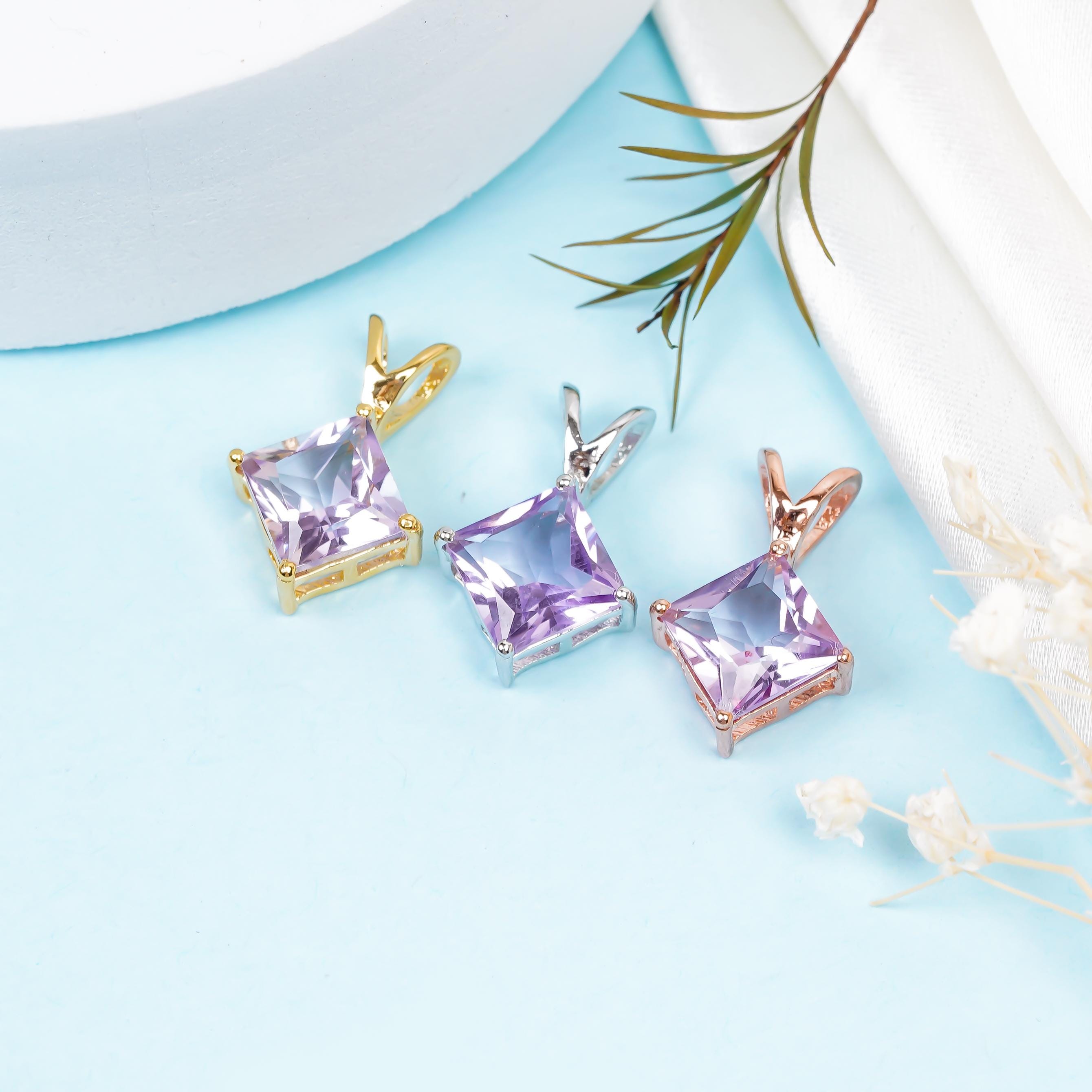 Dainty Pink Amethyst 925 Silver Pendant: February Birthstone