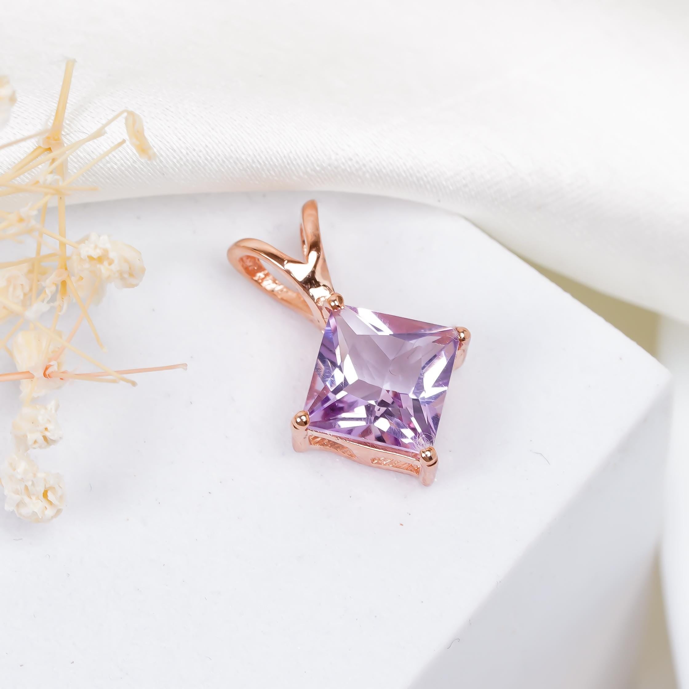 Dainty Pink Amethyst 925 Silver Pendant: February Birthstone