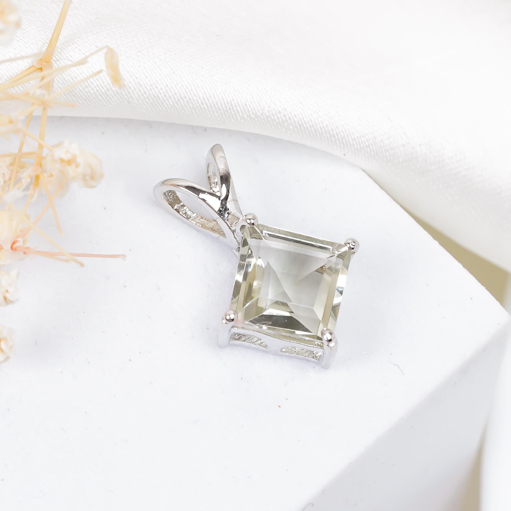 Green Amethyst Pendant: Bohemian Sterling Silver Jewelry, Handmade