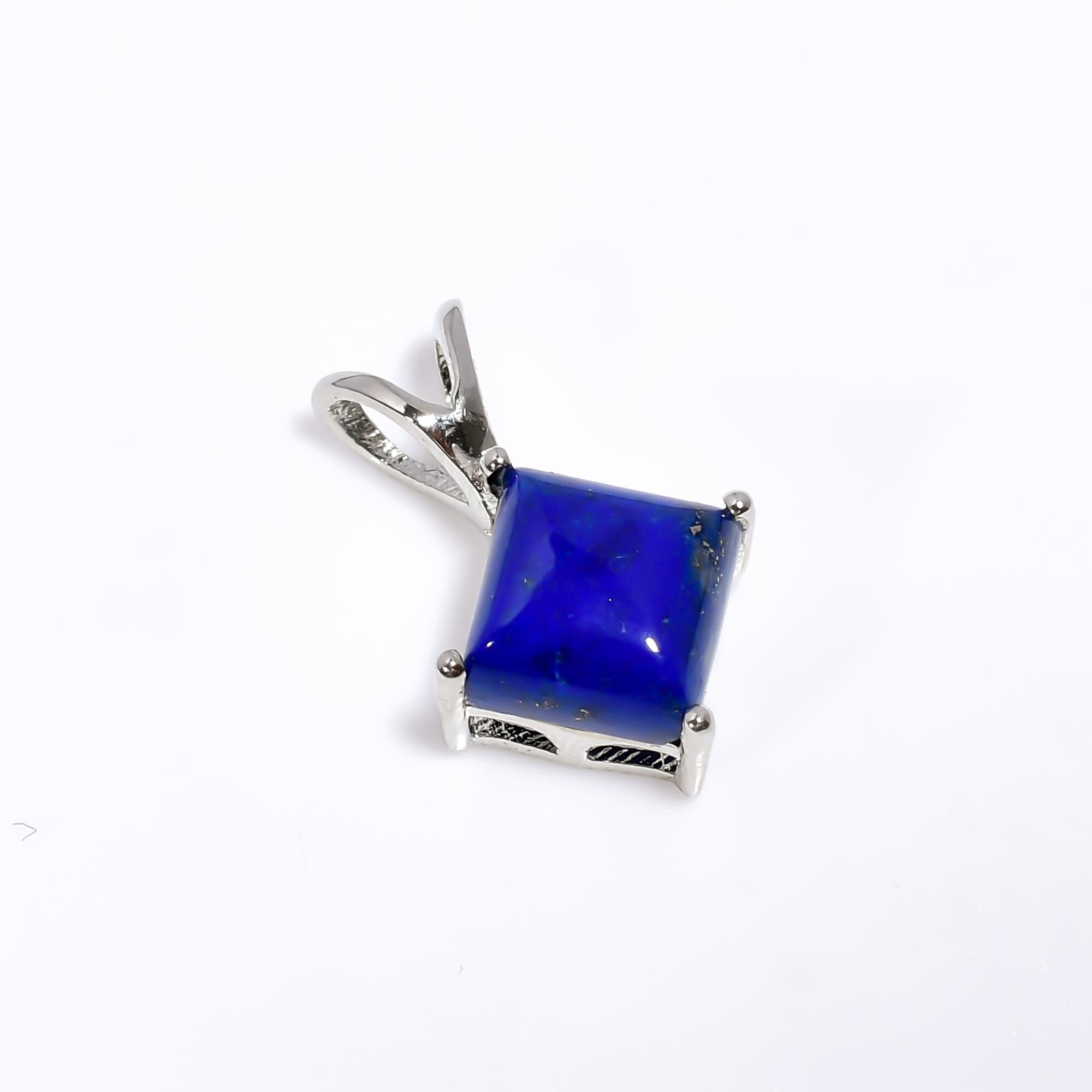 Lapis Lazuli Pendant: 925 Sterling Silver, 8mm Square Stone