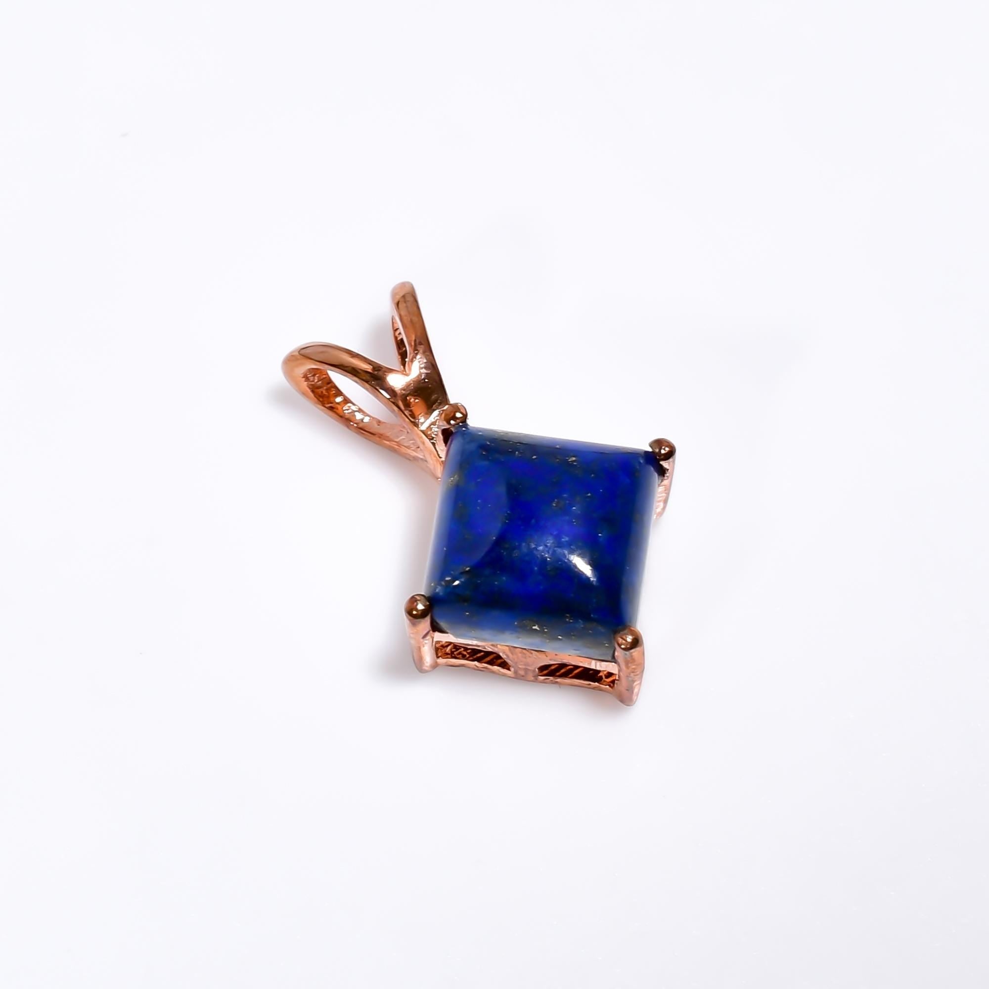 Lapis Lazuli Pendant: 925 Sterling Silver, 8mm Square Stone