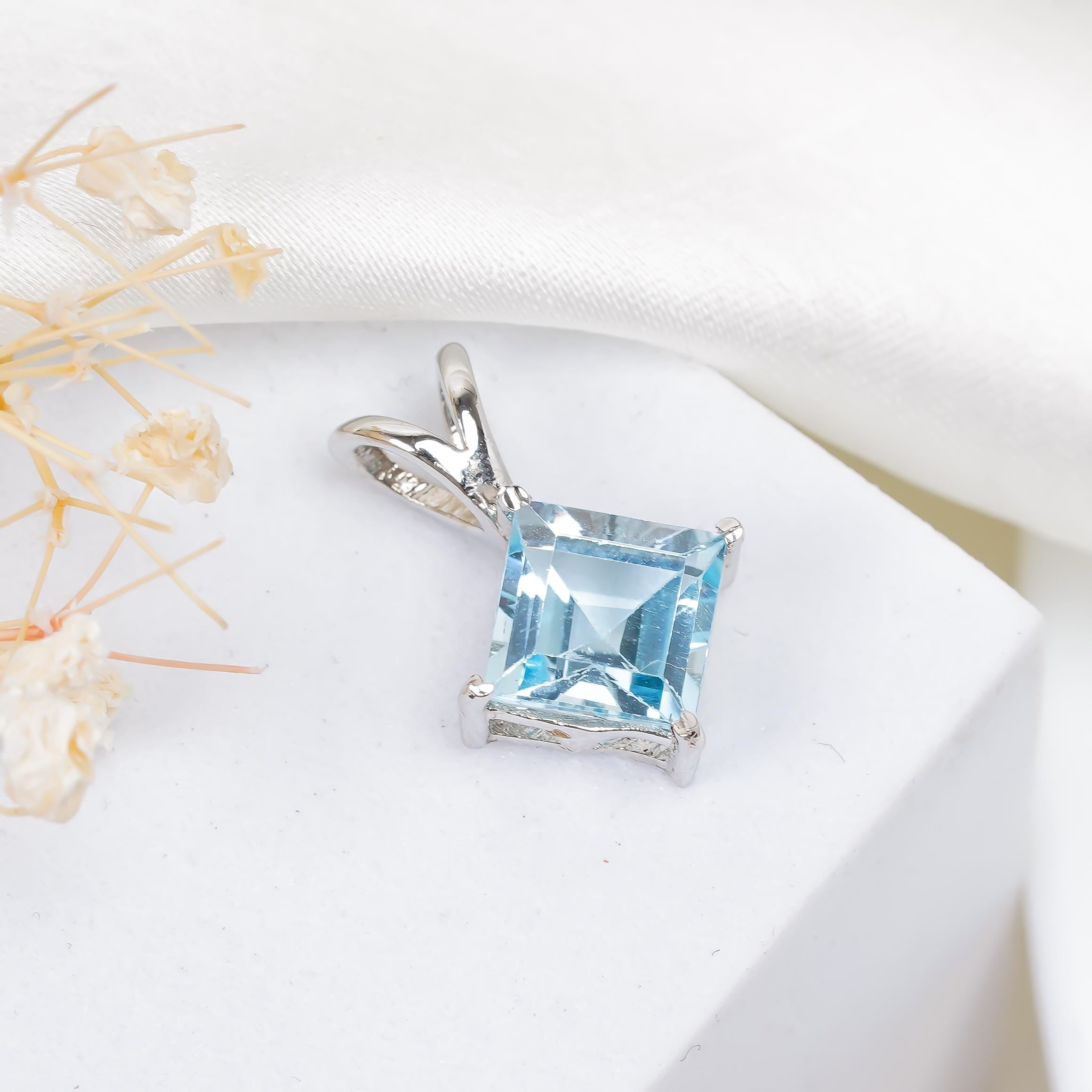 Sky Blue Topaz Pendant: Handmade 925 Sterling Silver, Bohemian Jewelry