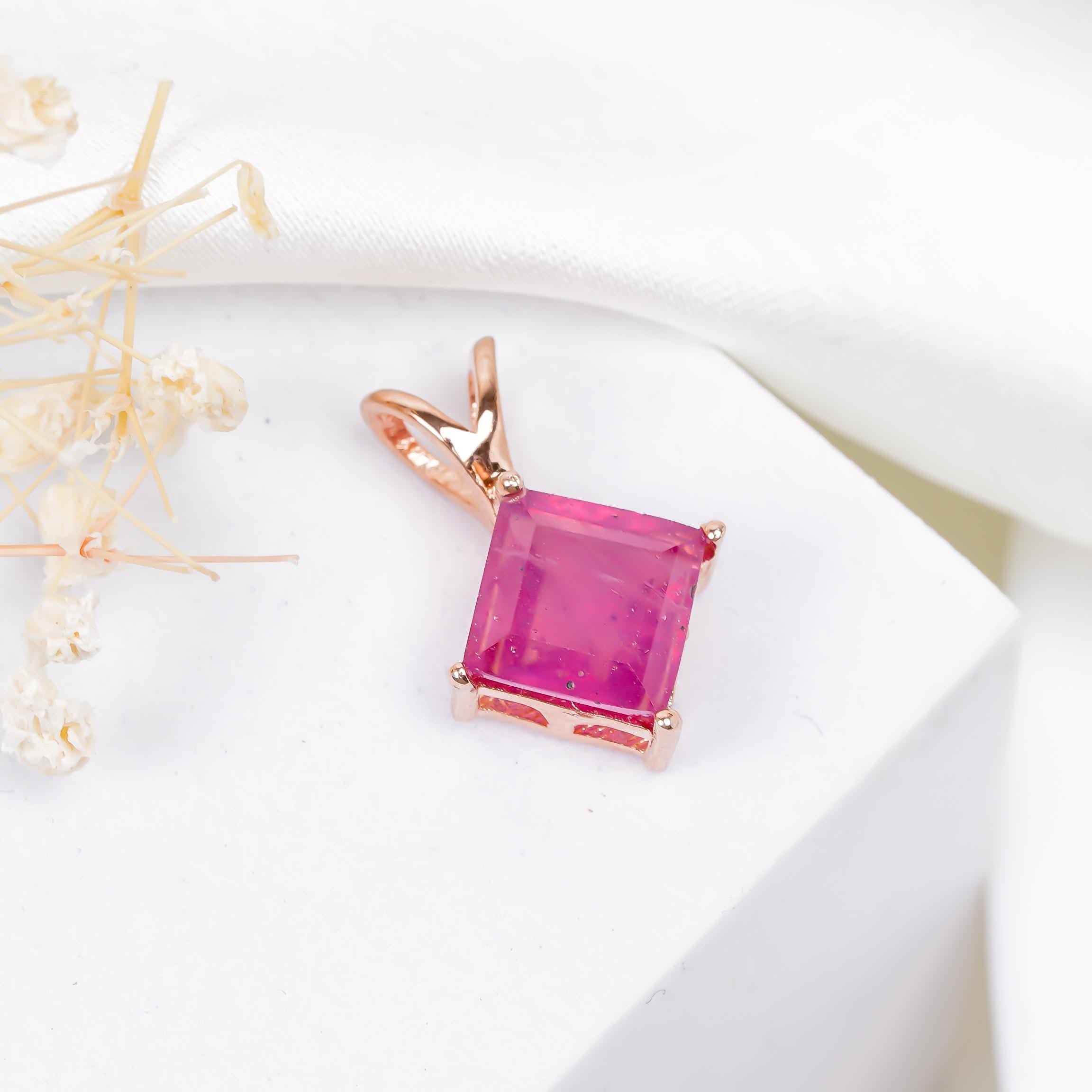 Faceted Ruby 925 Sterling Silver Pendant: Handmade Square Gemstone