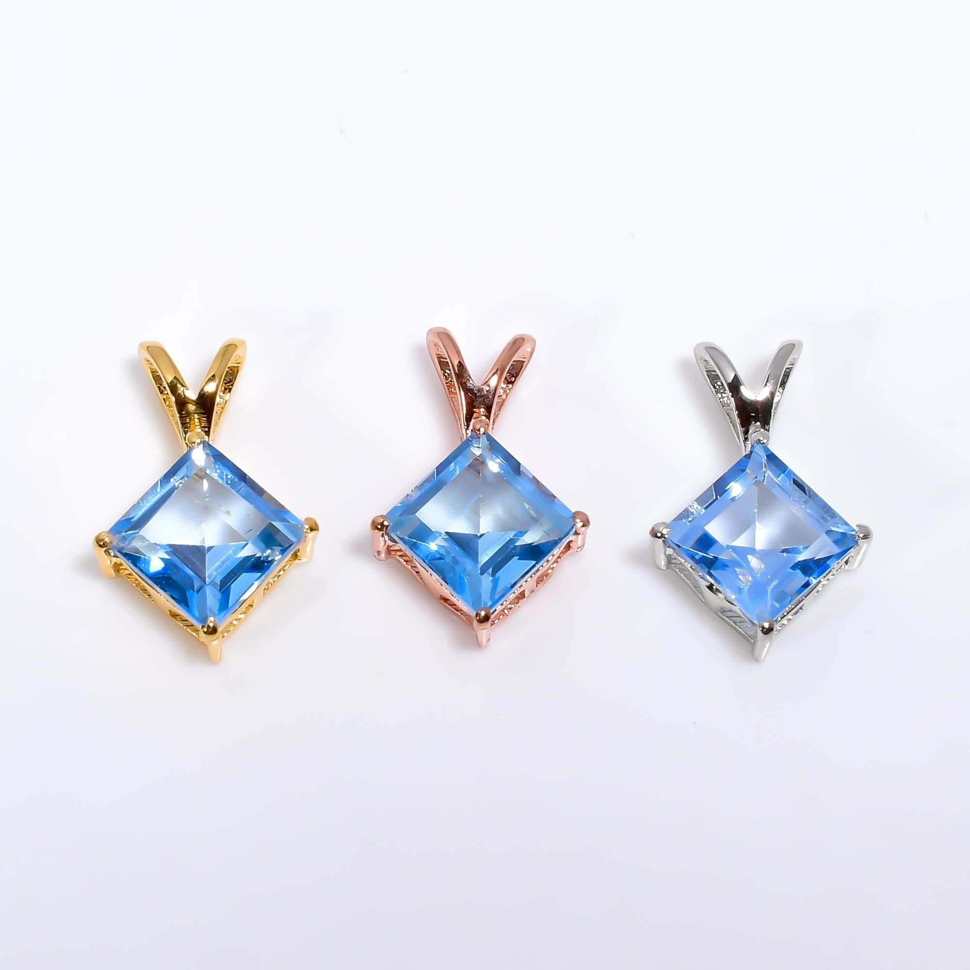 Sterling Silver Blue Topaz Pendant: Square Gemstone Jewelry