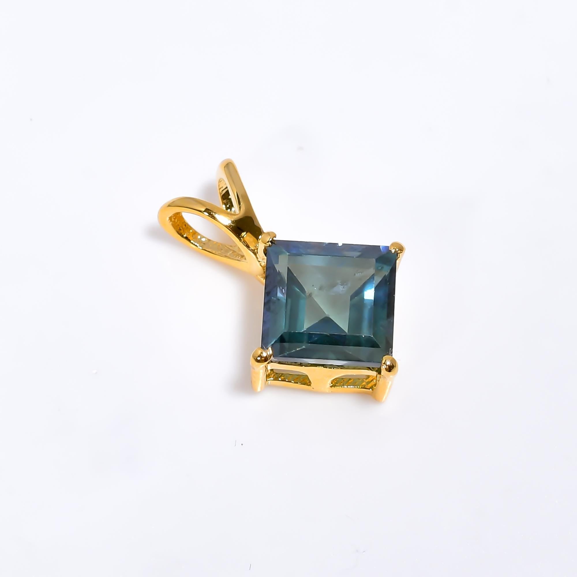 London Blue Topaz Pendant: 925 Solid Yellow Gold, December Birthstone