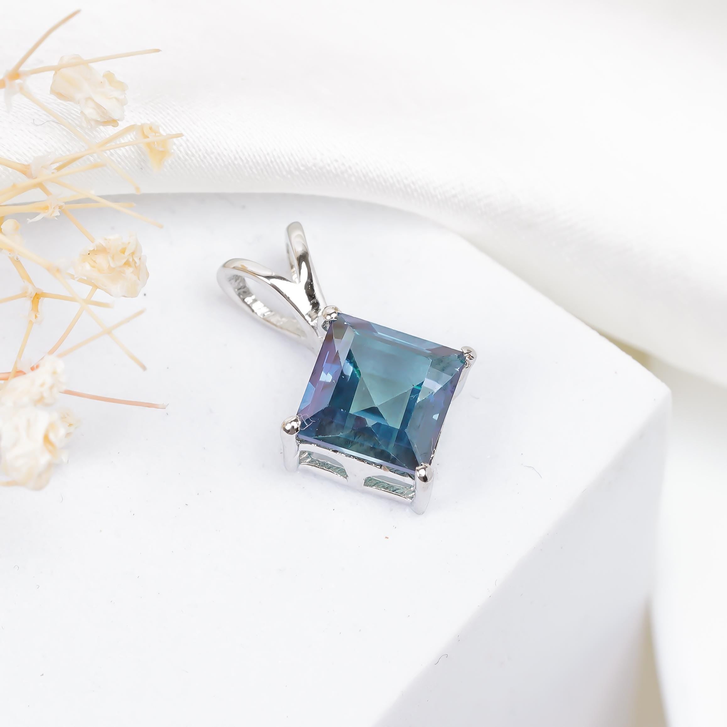 London Blue Topaz Pendant: 925 Solid Yellow Gold, December Birthstone