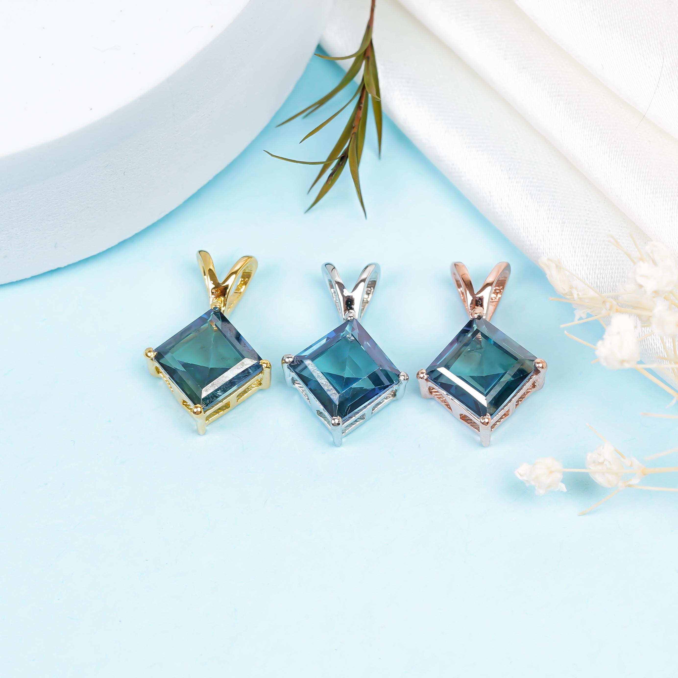 London Blue Topaz Pendant: 925 Solid Yellow Gold, December Birthstone